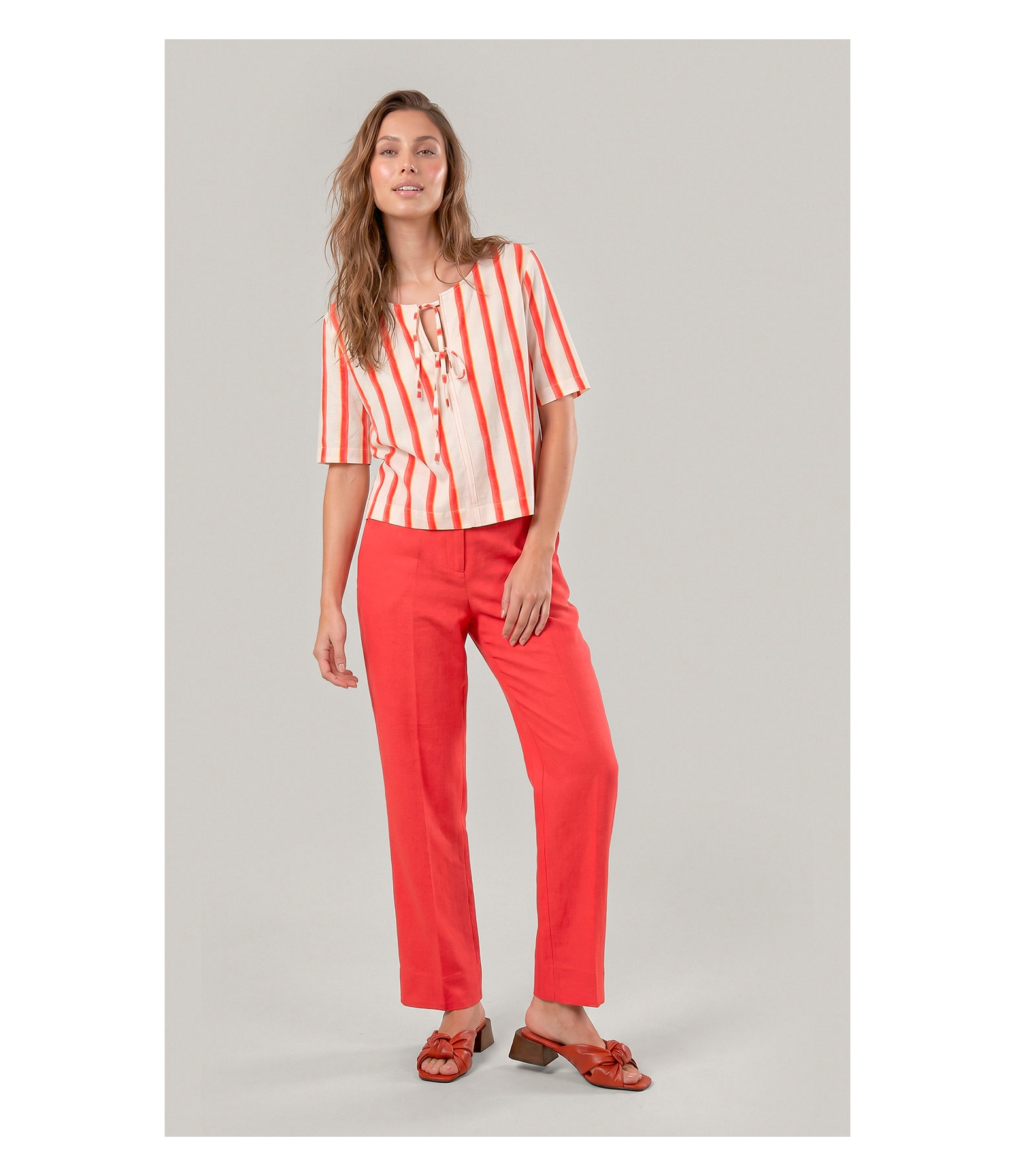 Calca Reta Linho Blend Coral
