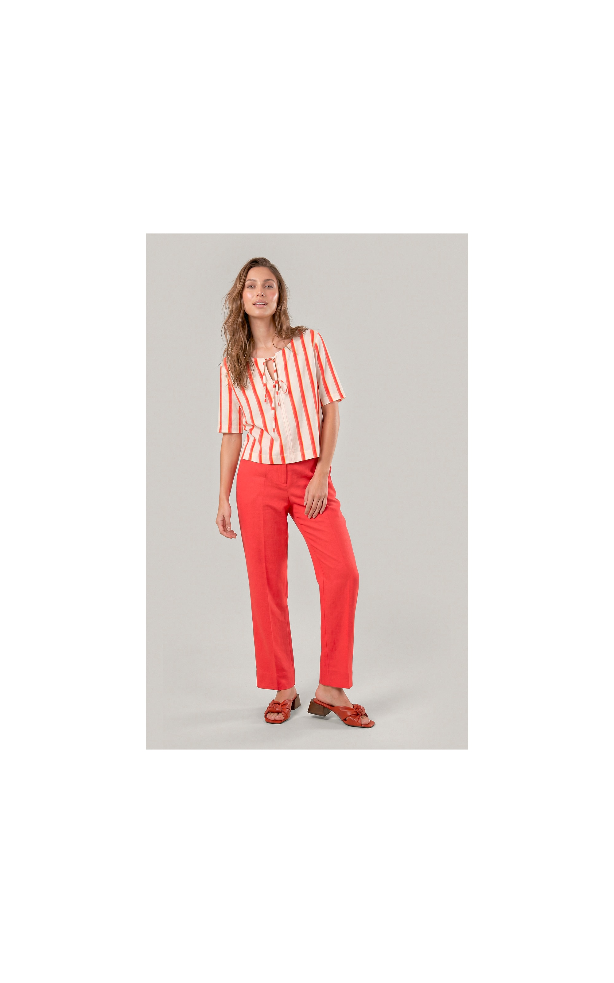 Calca Reta Linho Blend Coral
