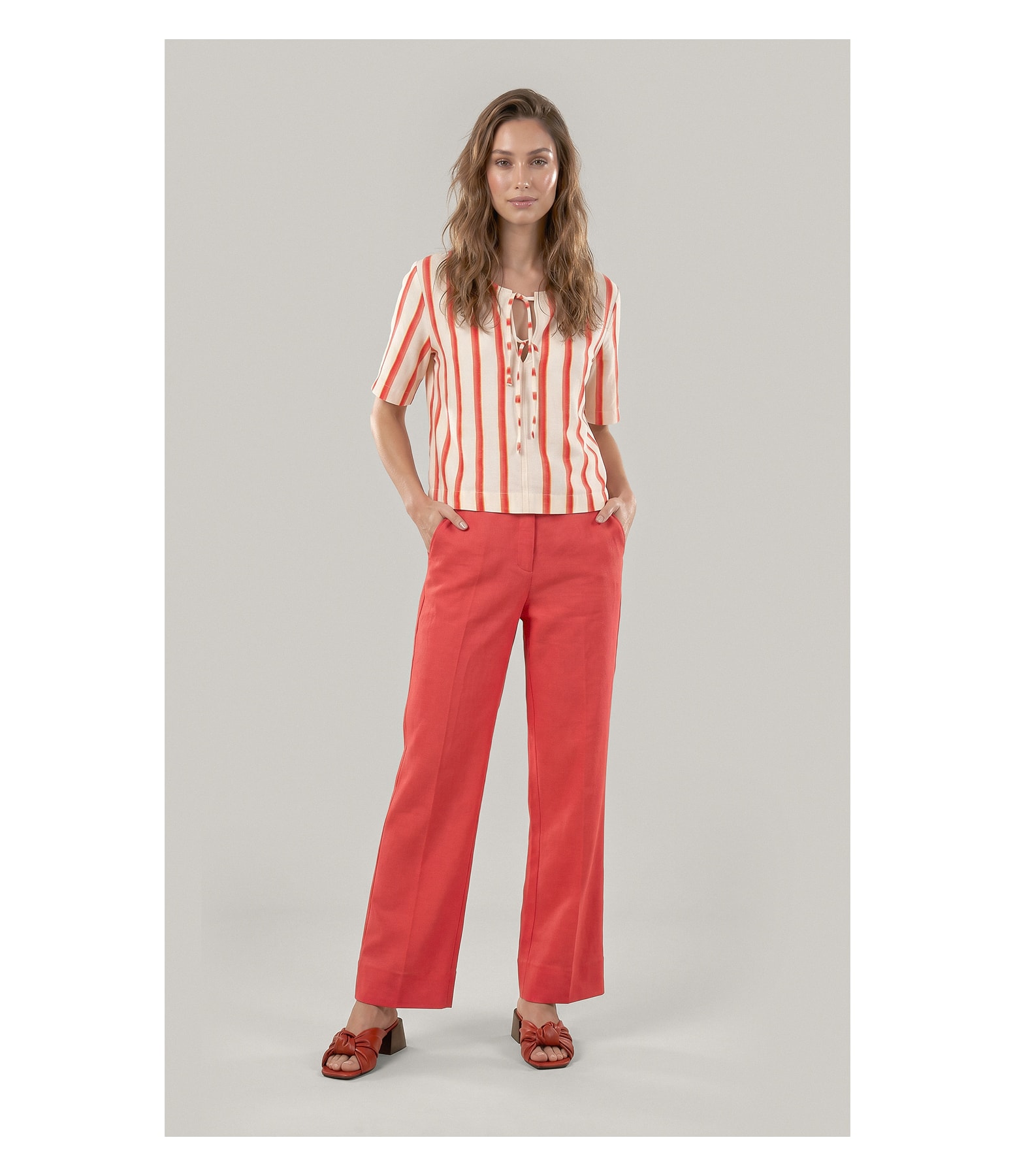 Calca Reta Linho Blend Coral