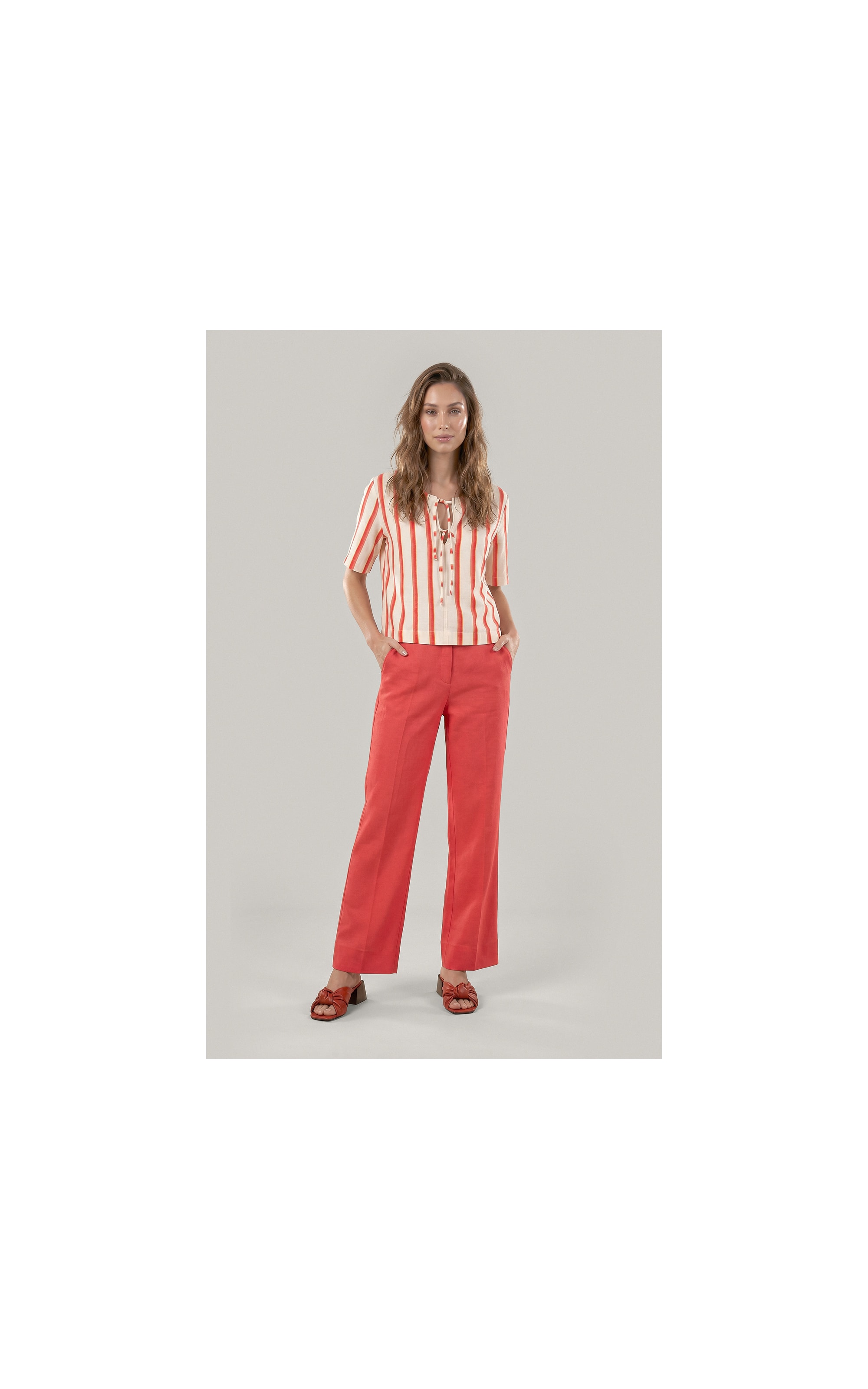 Calca Reta Linho Blend Coral