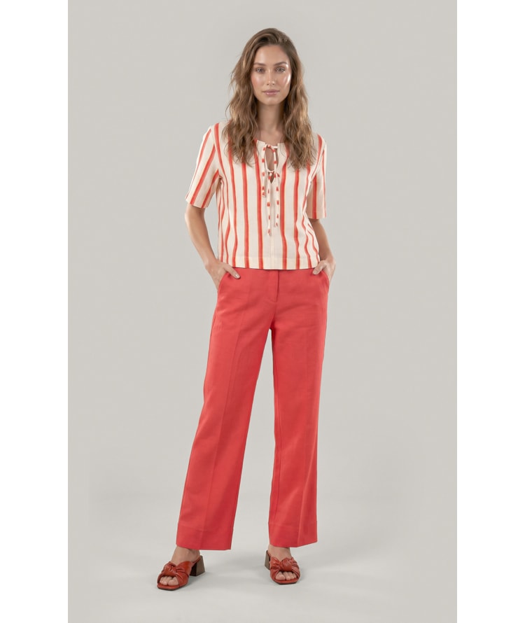 Calca Reta Linho Blend Coral