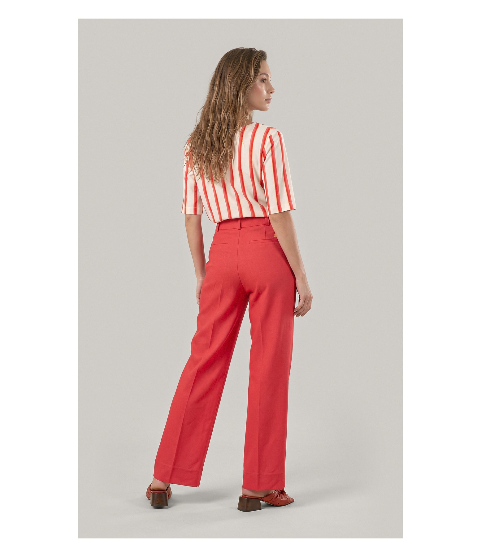 Calca Reta Linho Blend Coral