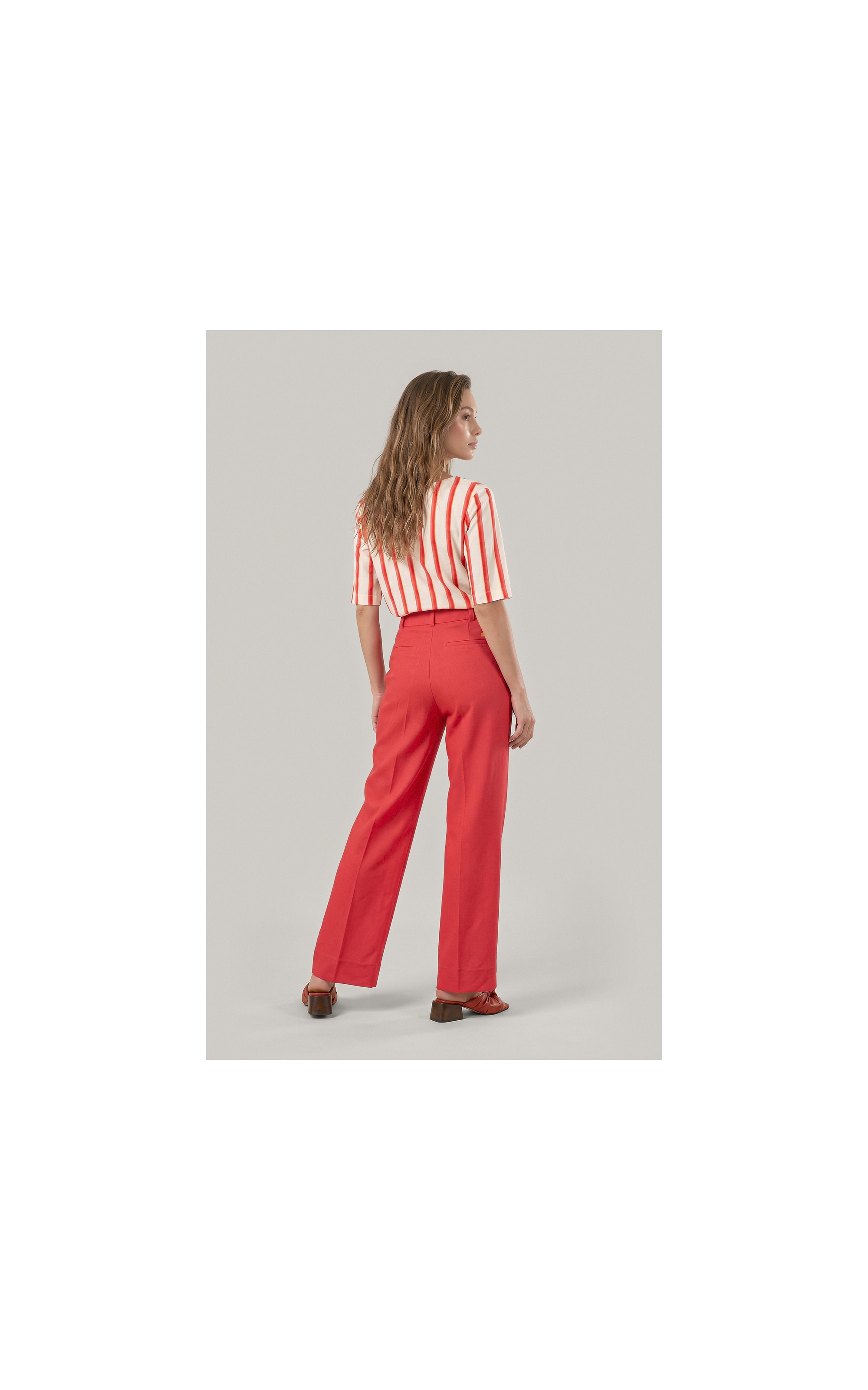 Calca Reta Linho Blend Coral