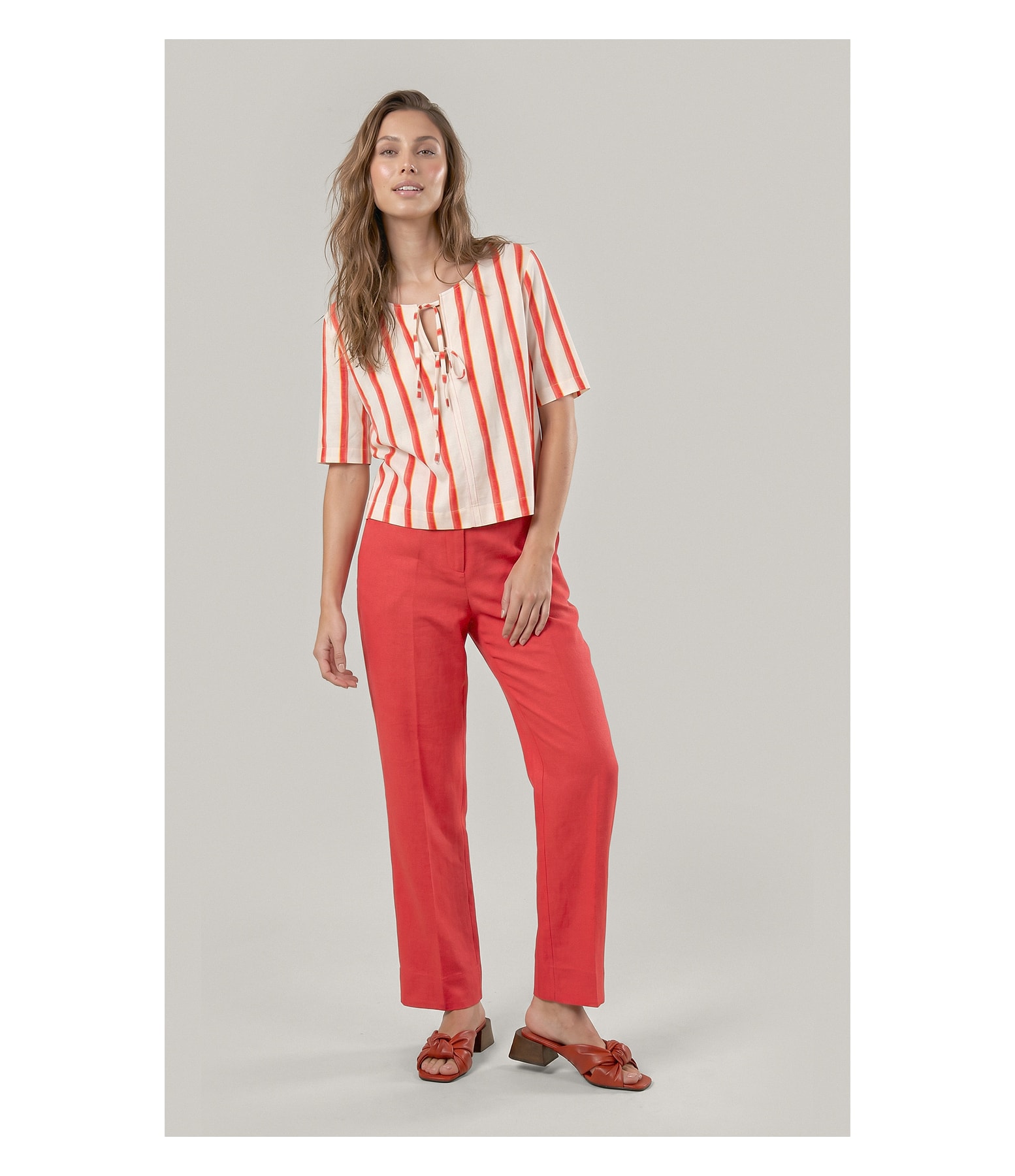 Calca Reta Linho Blend Coral