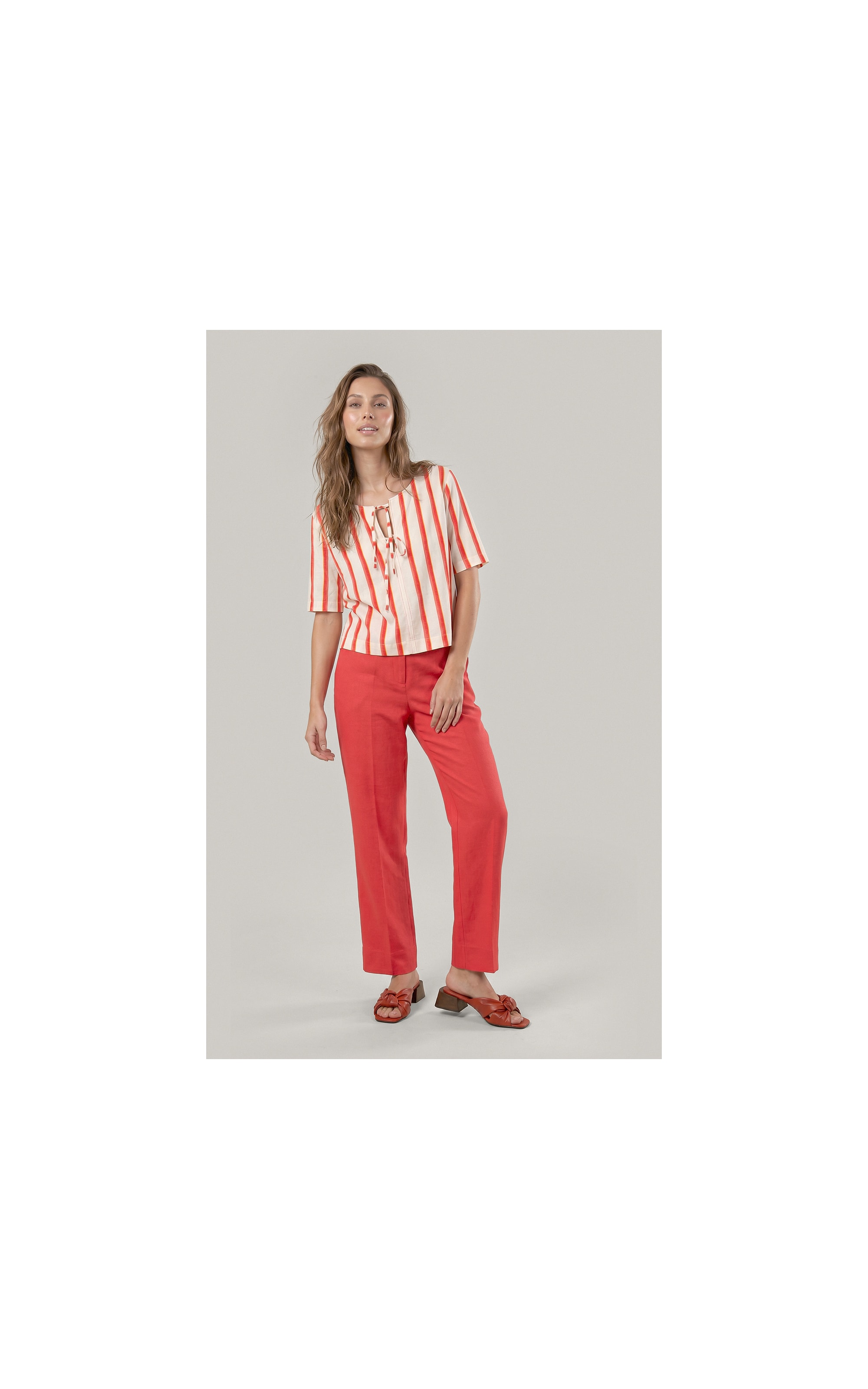 Calca Reta Linho Blend Coral