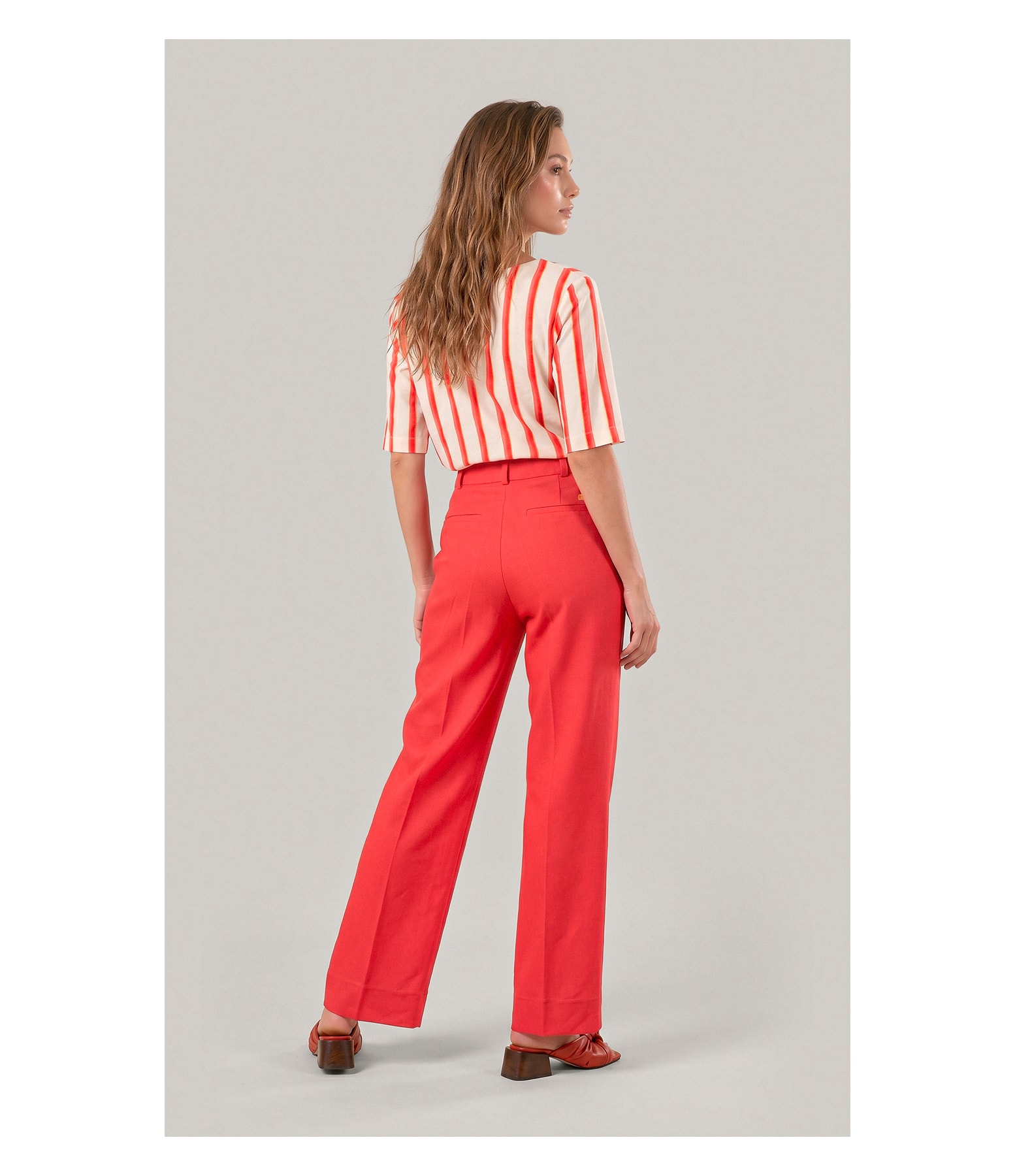 Calca Reta Linho Blend Coral