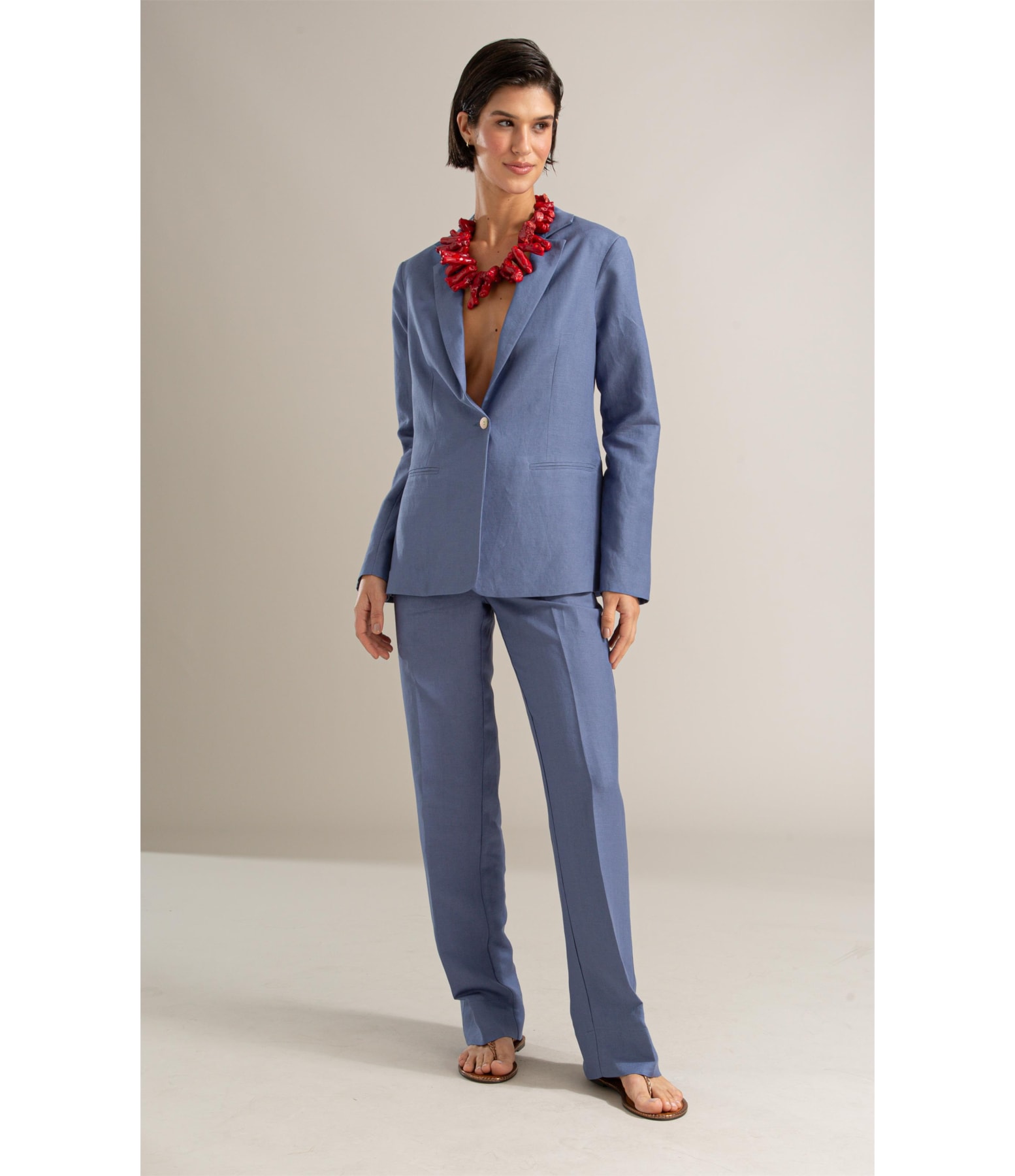 Calca Reta Linho Blend Petroleo