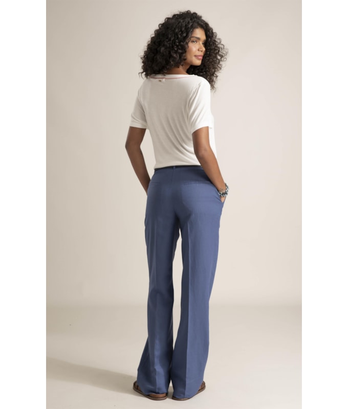 Calca Reta Linho Blend Royal