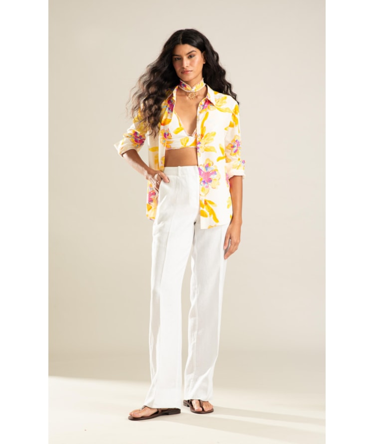 Calça Reta Linho Branco