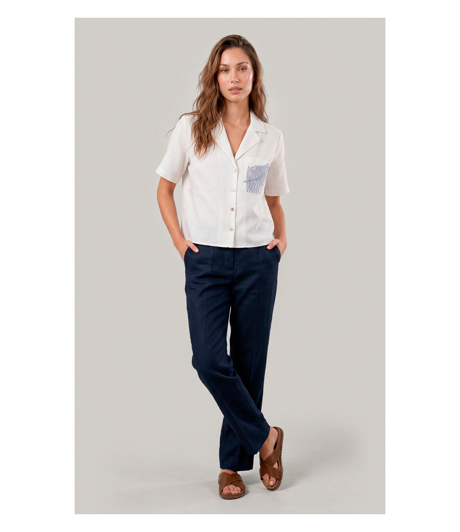 Calça Reta Puro Linho Dark Navy