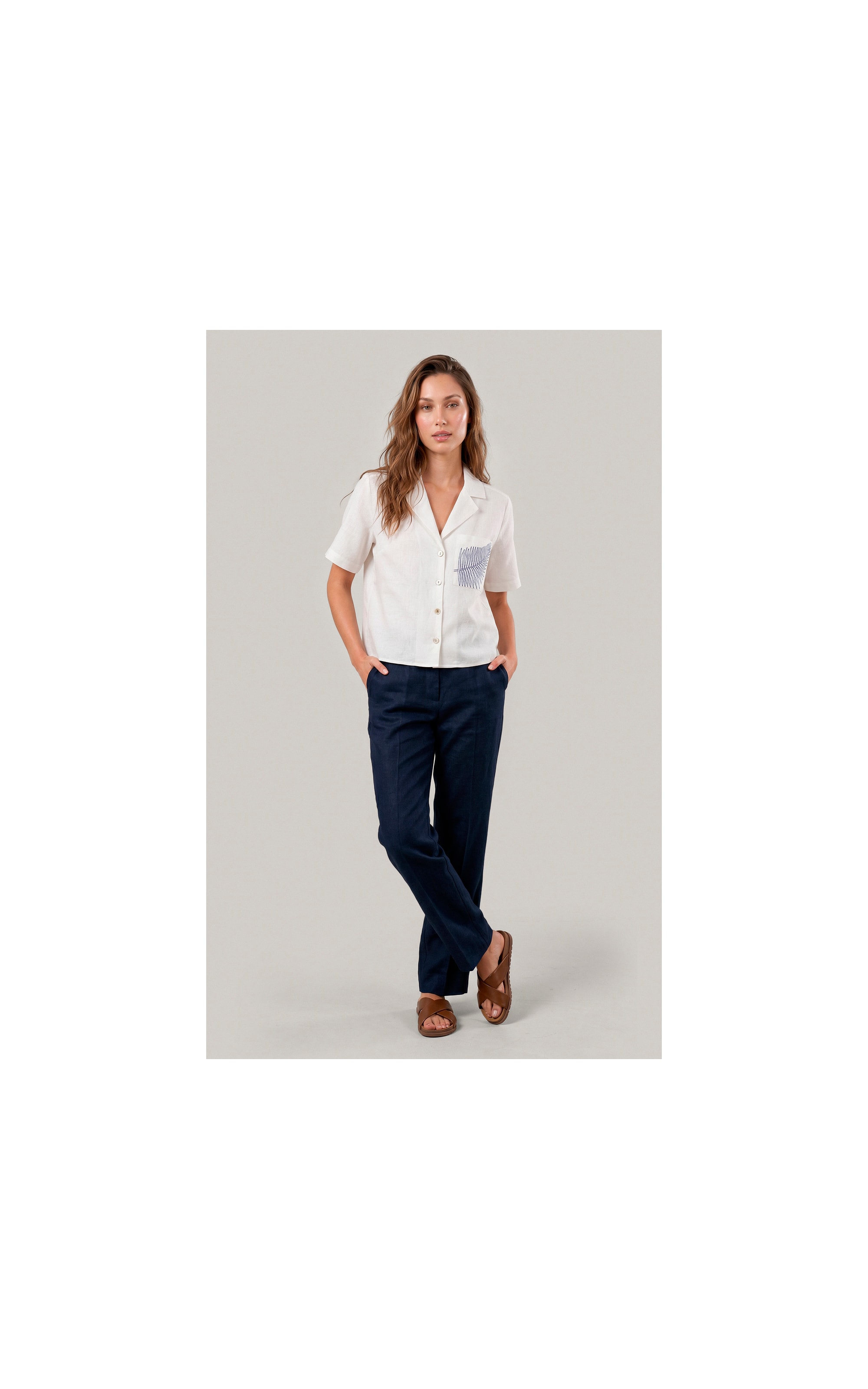 Calça Reta Puro Linho Dark Navy