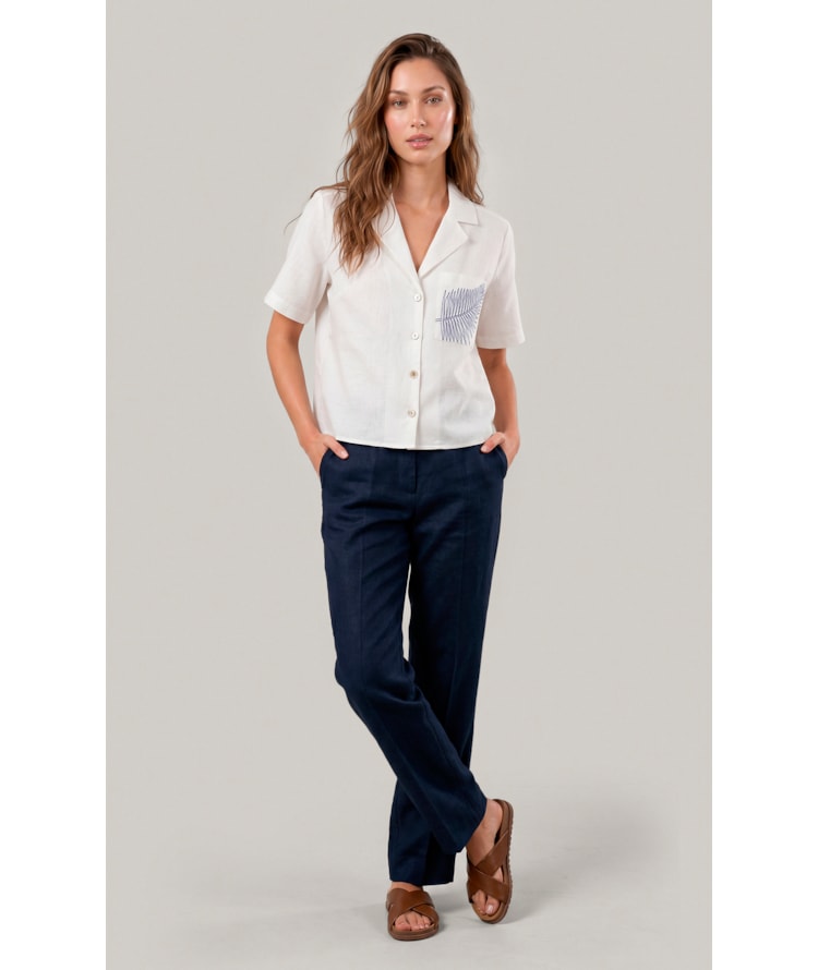 Calça Reta Puro Linho Dark Navy