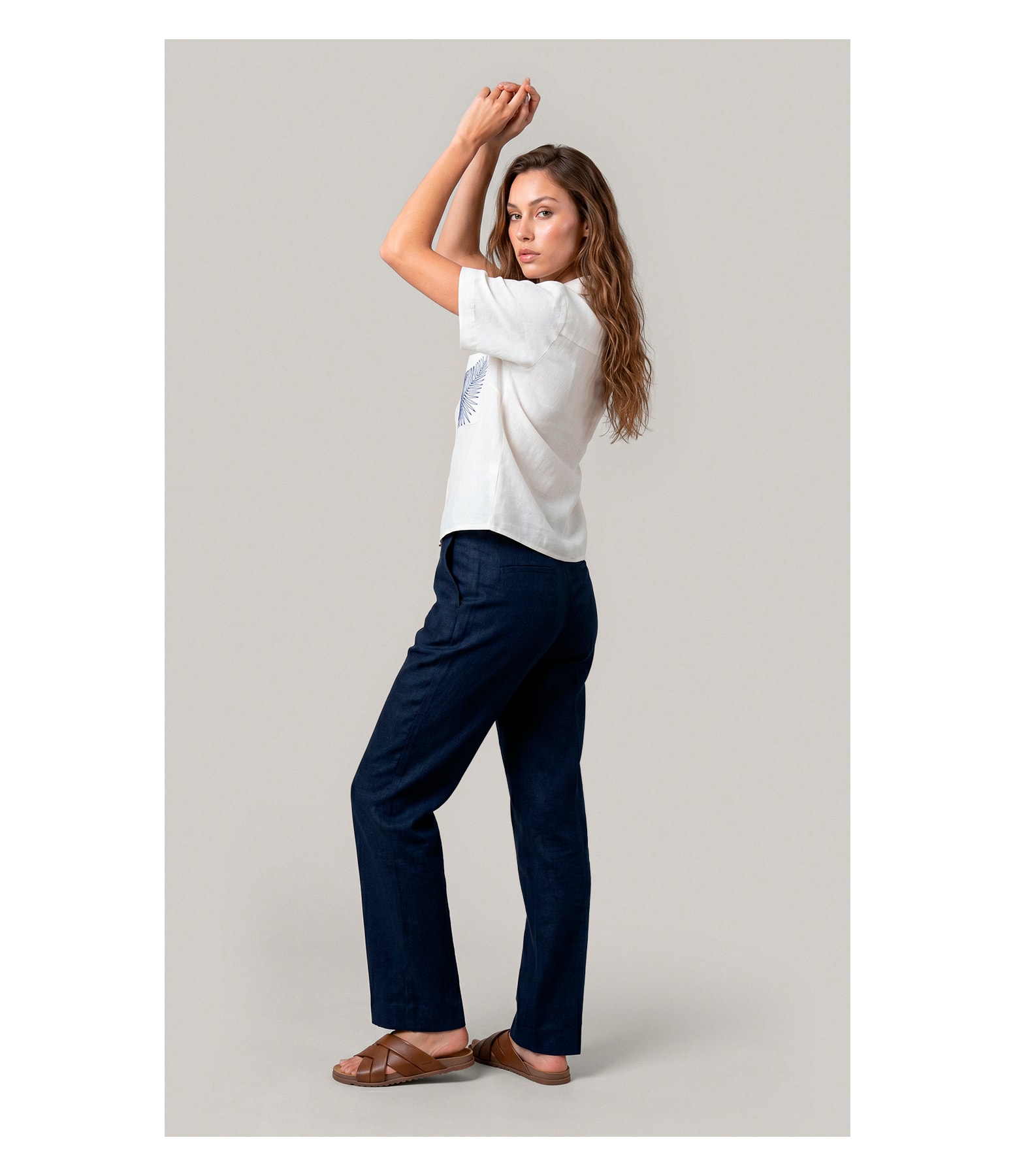Calça Reta Puro Linho Dark Navy