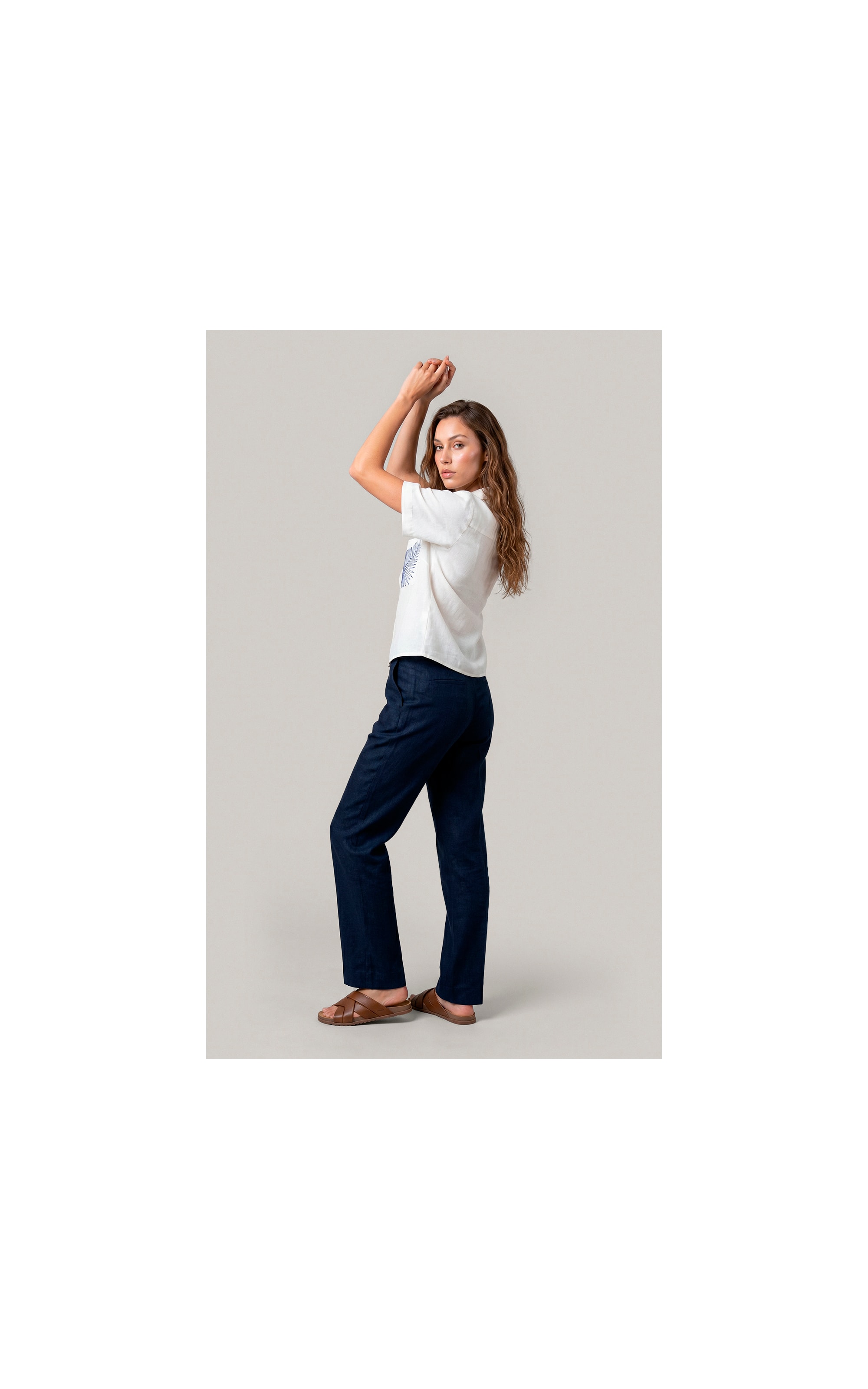 Calça Reta Puro Linho Dark Navy