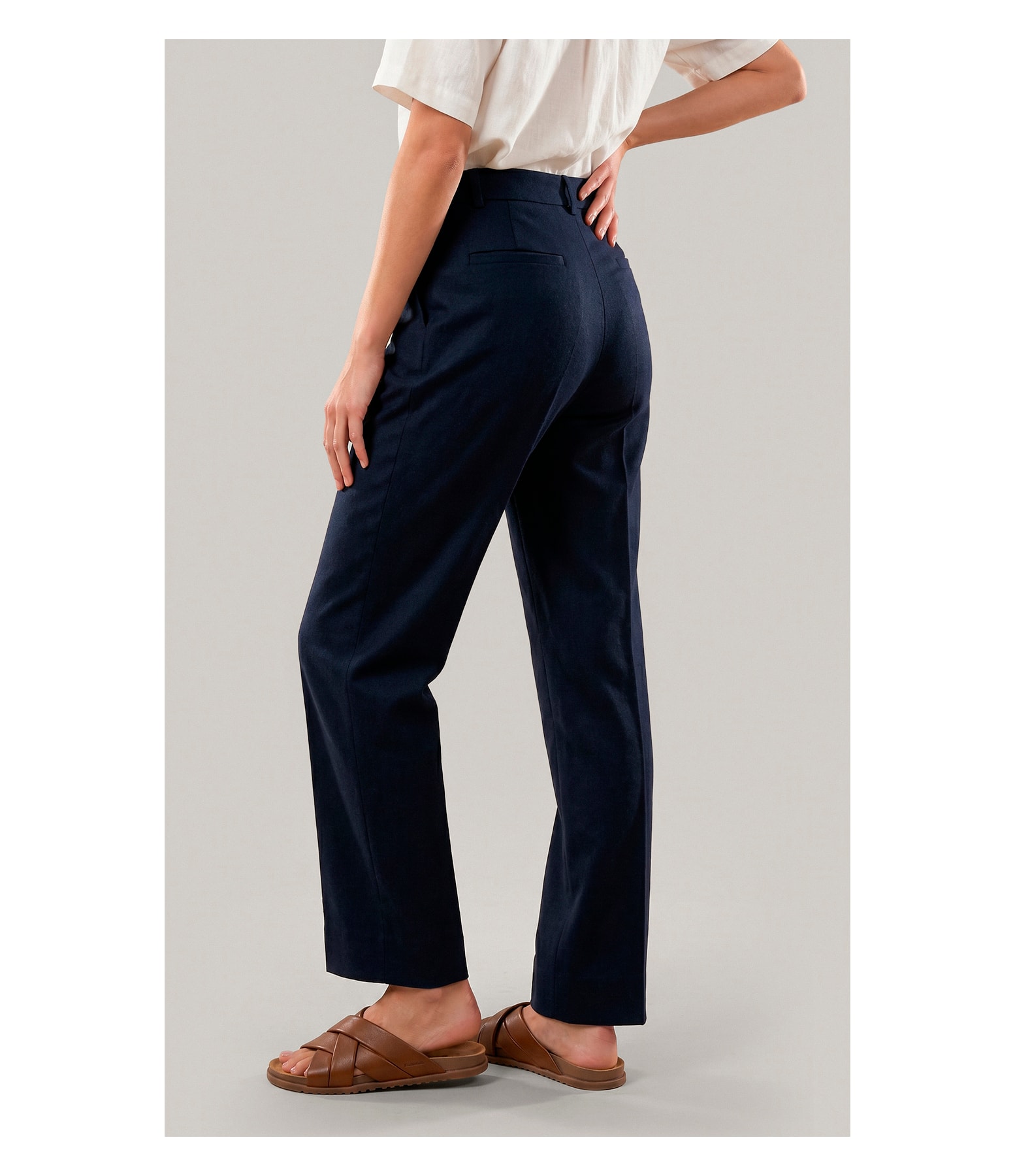 Calça Reta Puro Linho Dark Navy