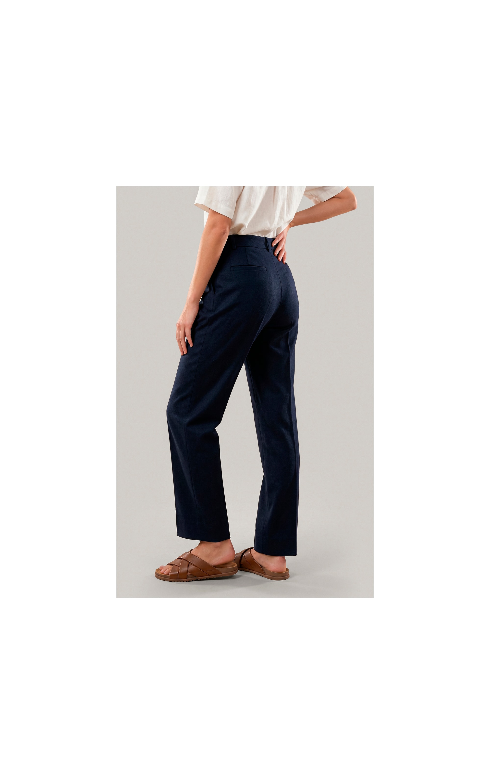 Calça Reta Puro Linho Dark Navy
