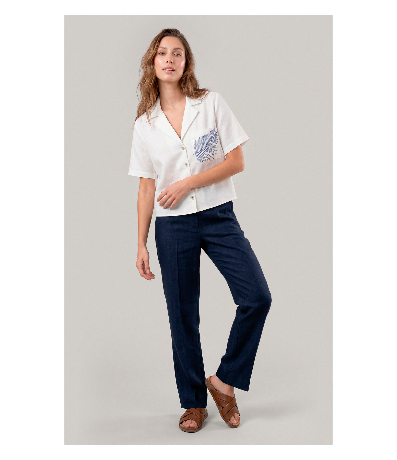 Calça Reta Puro Linho Dark Navy