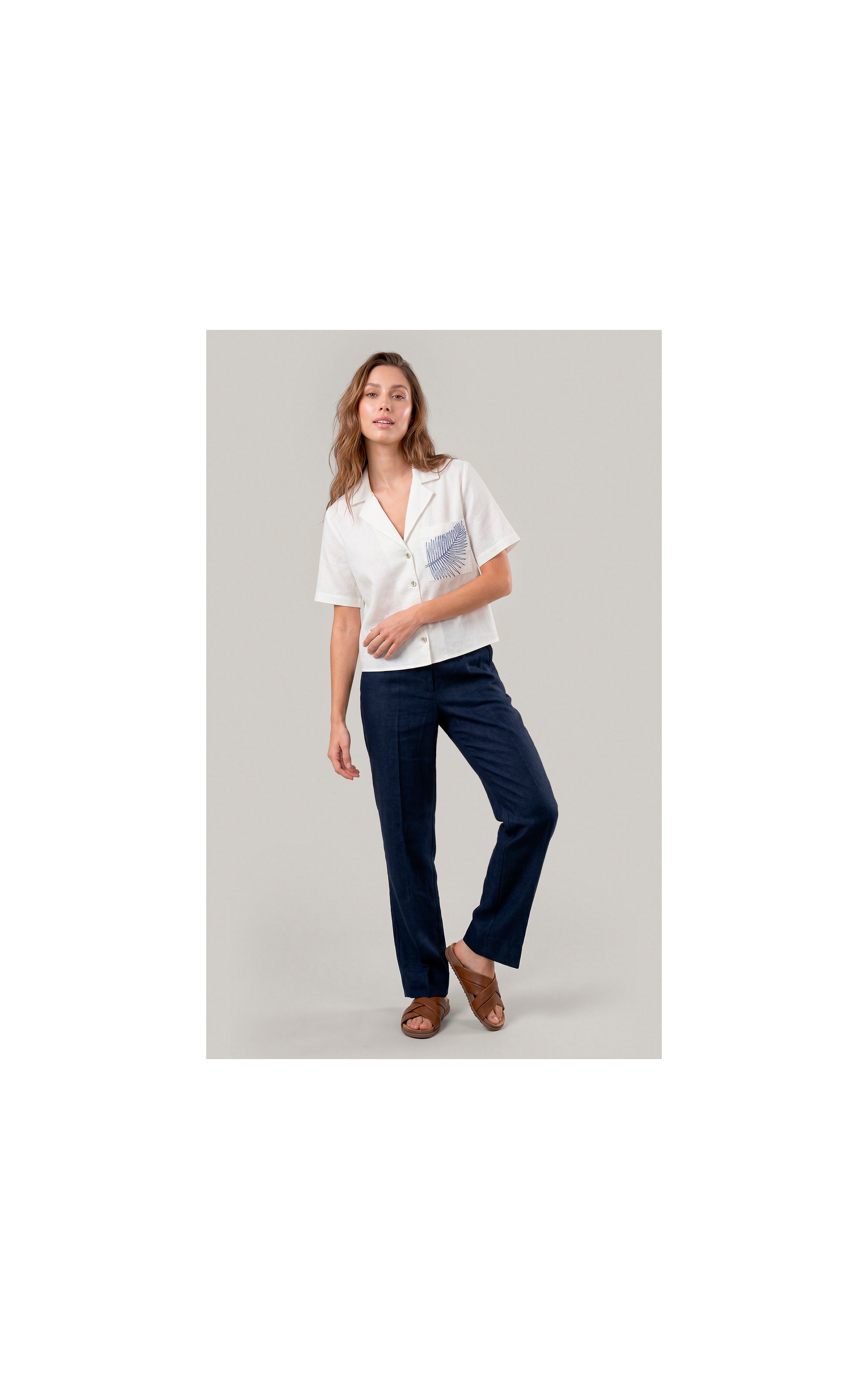 Calça Reta Puro Linho Dark Navy
