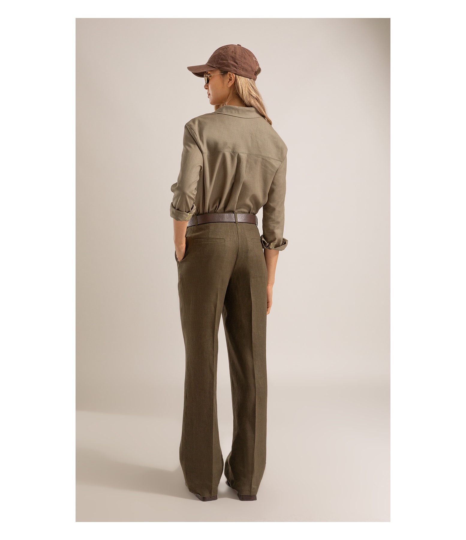 Calça Reta Puro Linho Verde Militar