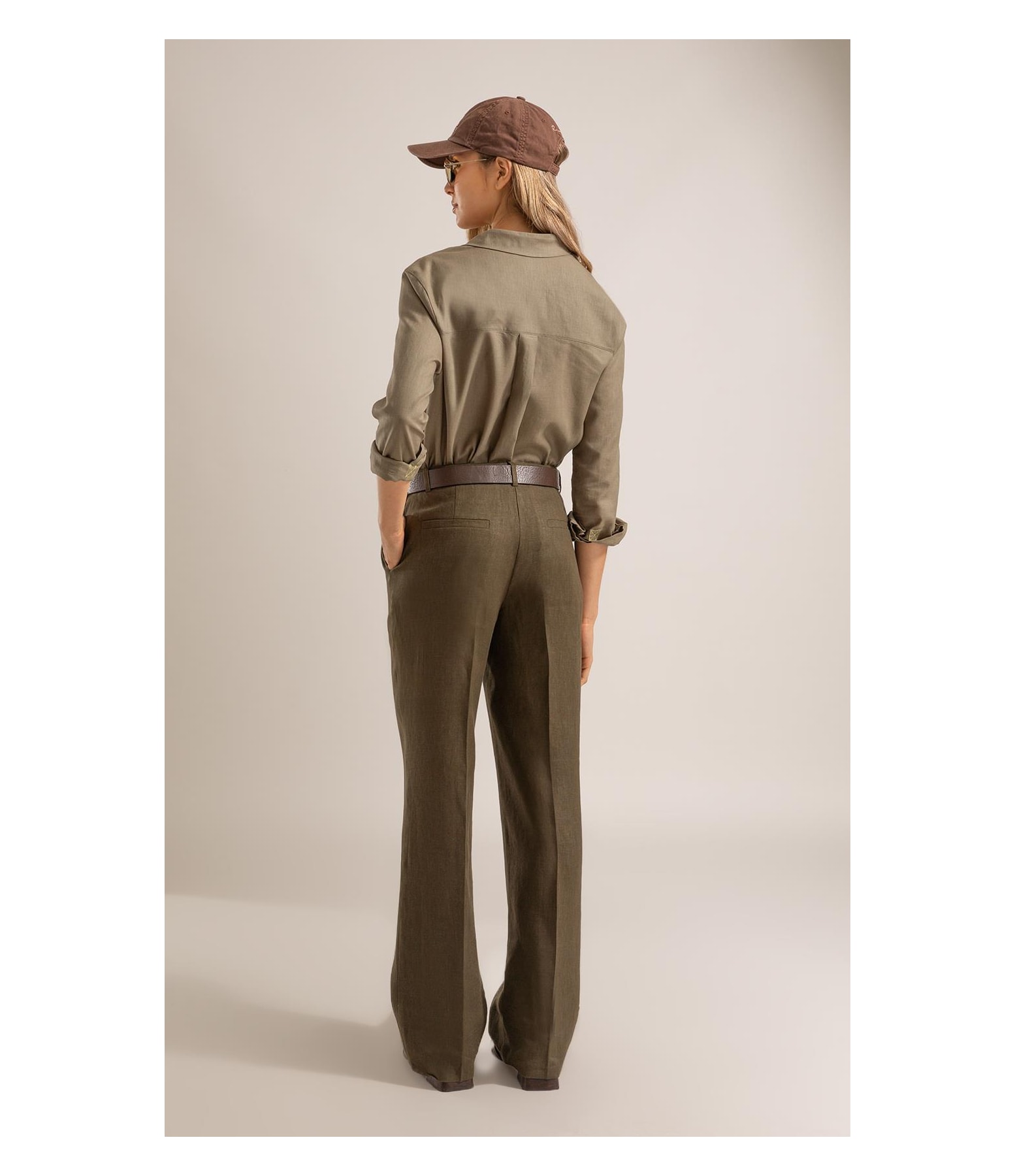 Calça Reta Puro Linho Verde Militar