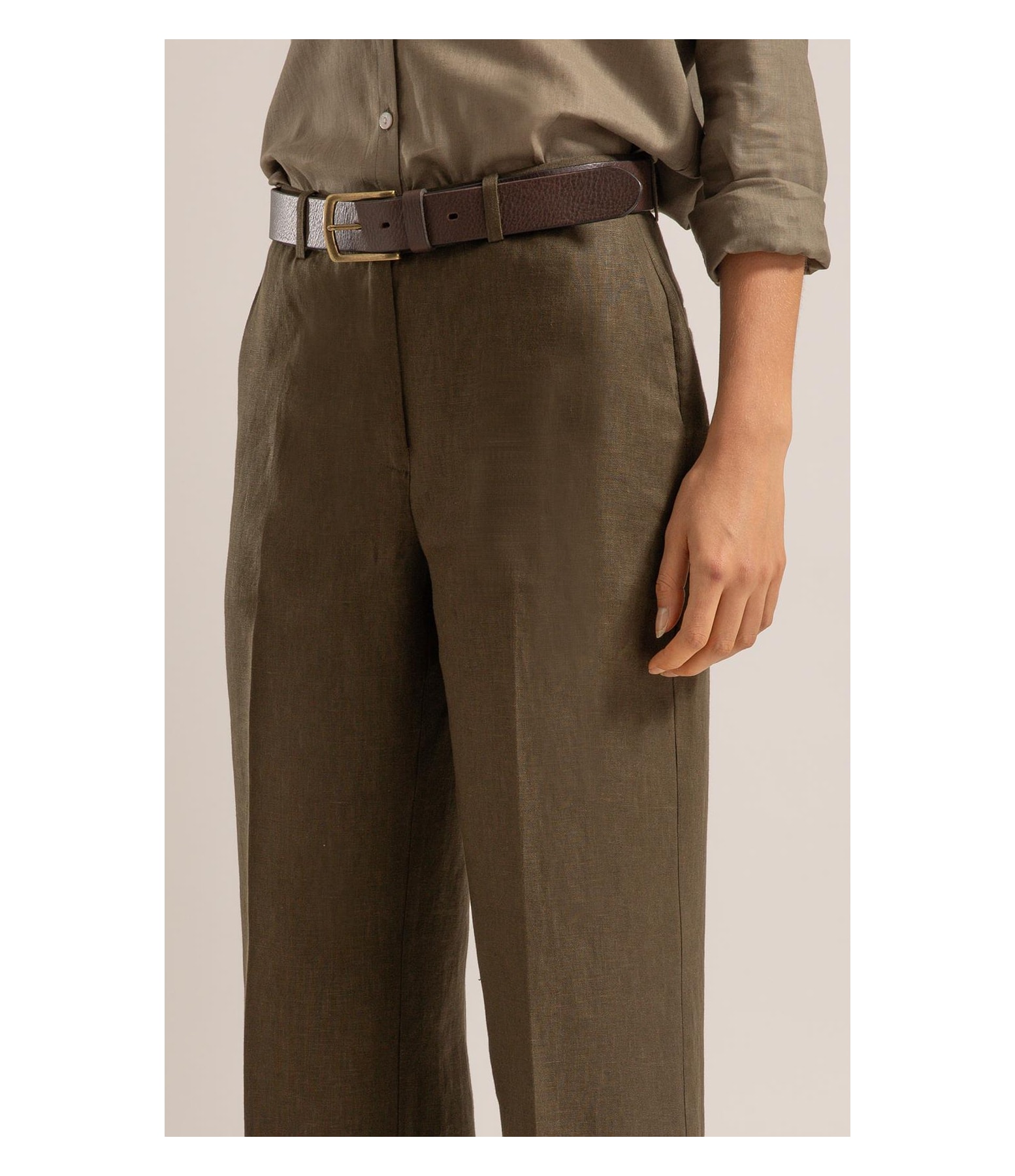 Calça Reta Puro Linho Verde Militar