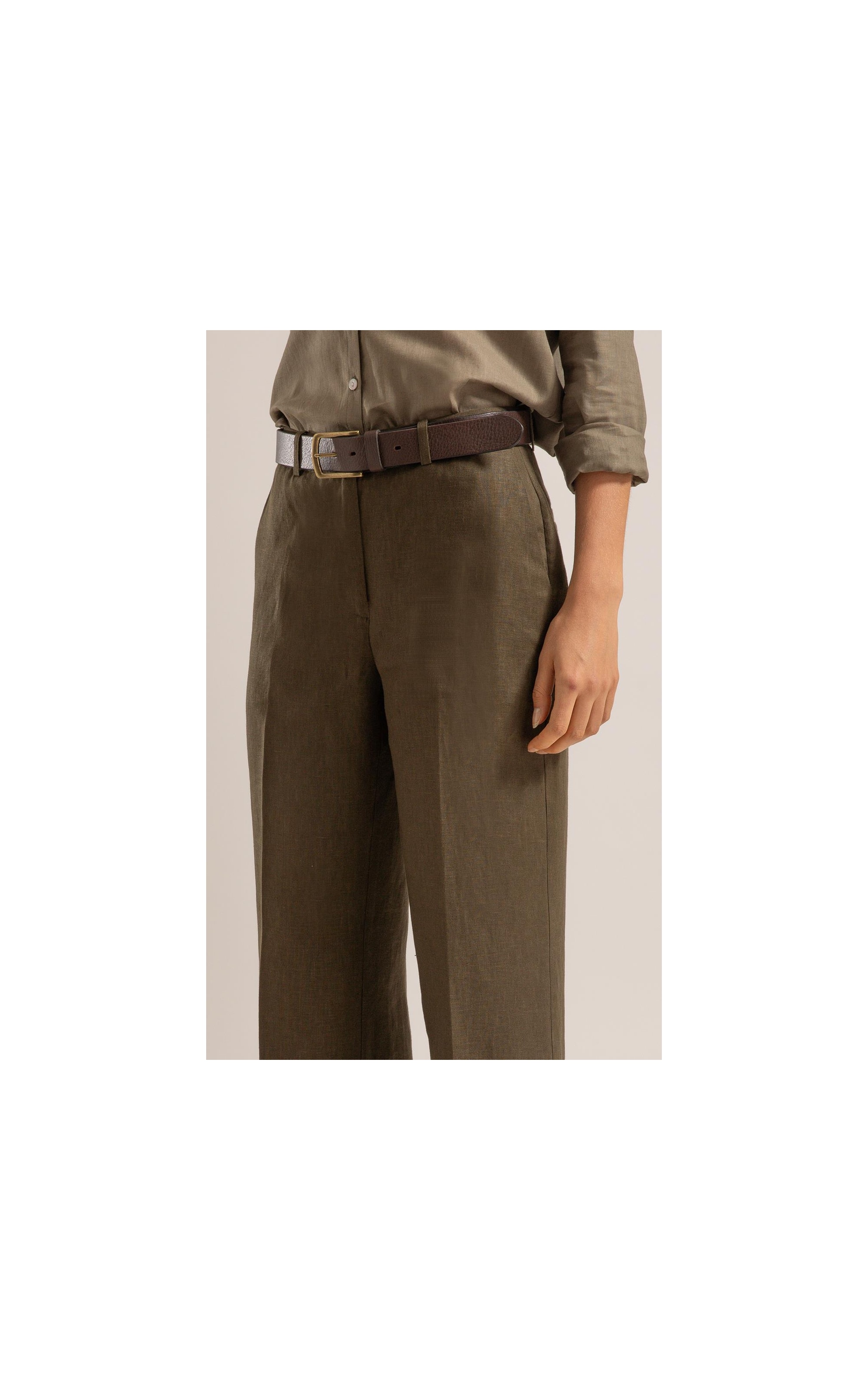Calça Reta Puro Linho Verde Militar