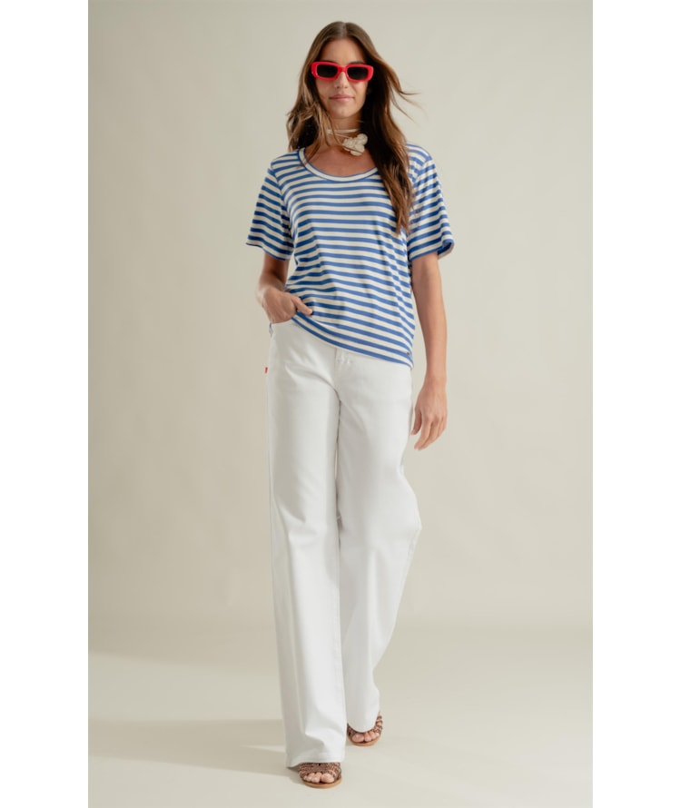 Calça Reta Vintage Denim Lagosta Branco