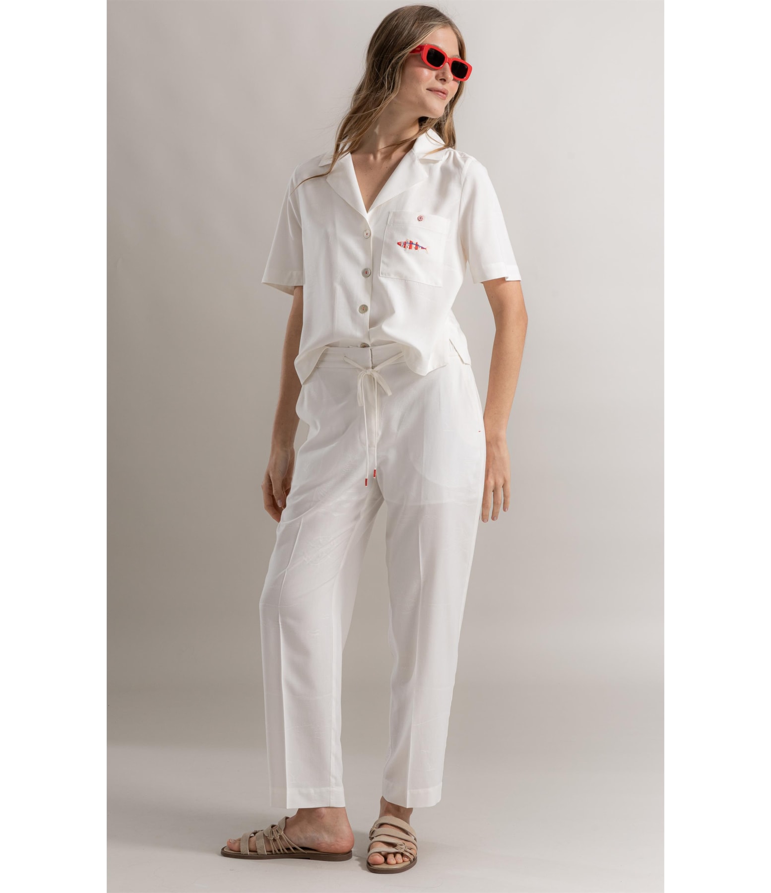 Calça Riviera Carrot Jacquard Sailor Branco