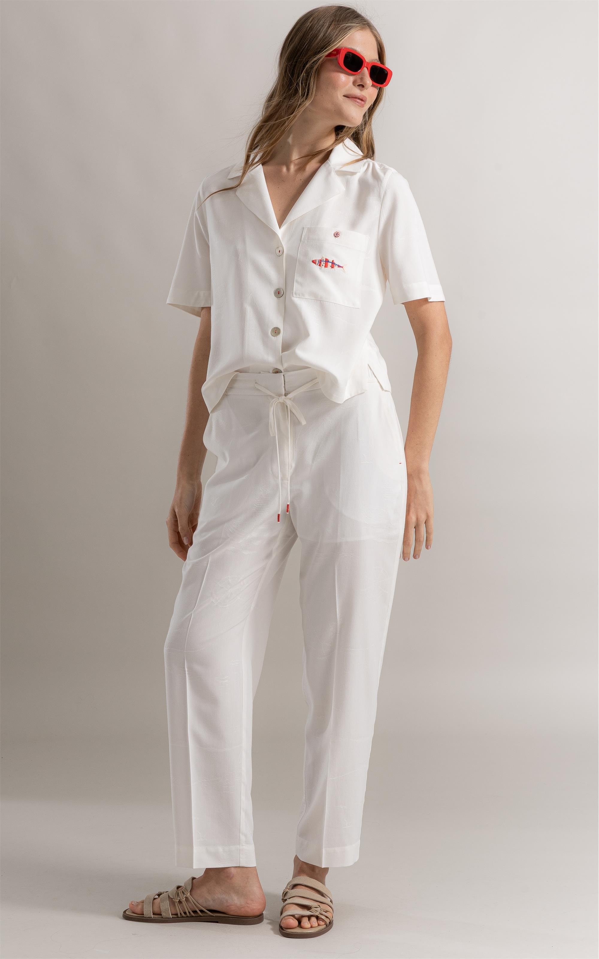 Calça Riviera Carrot Jacquard Sailor Branco