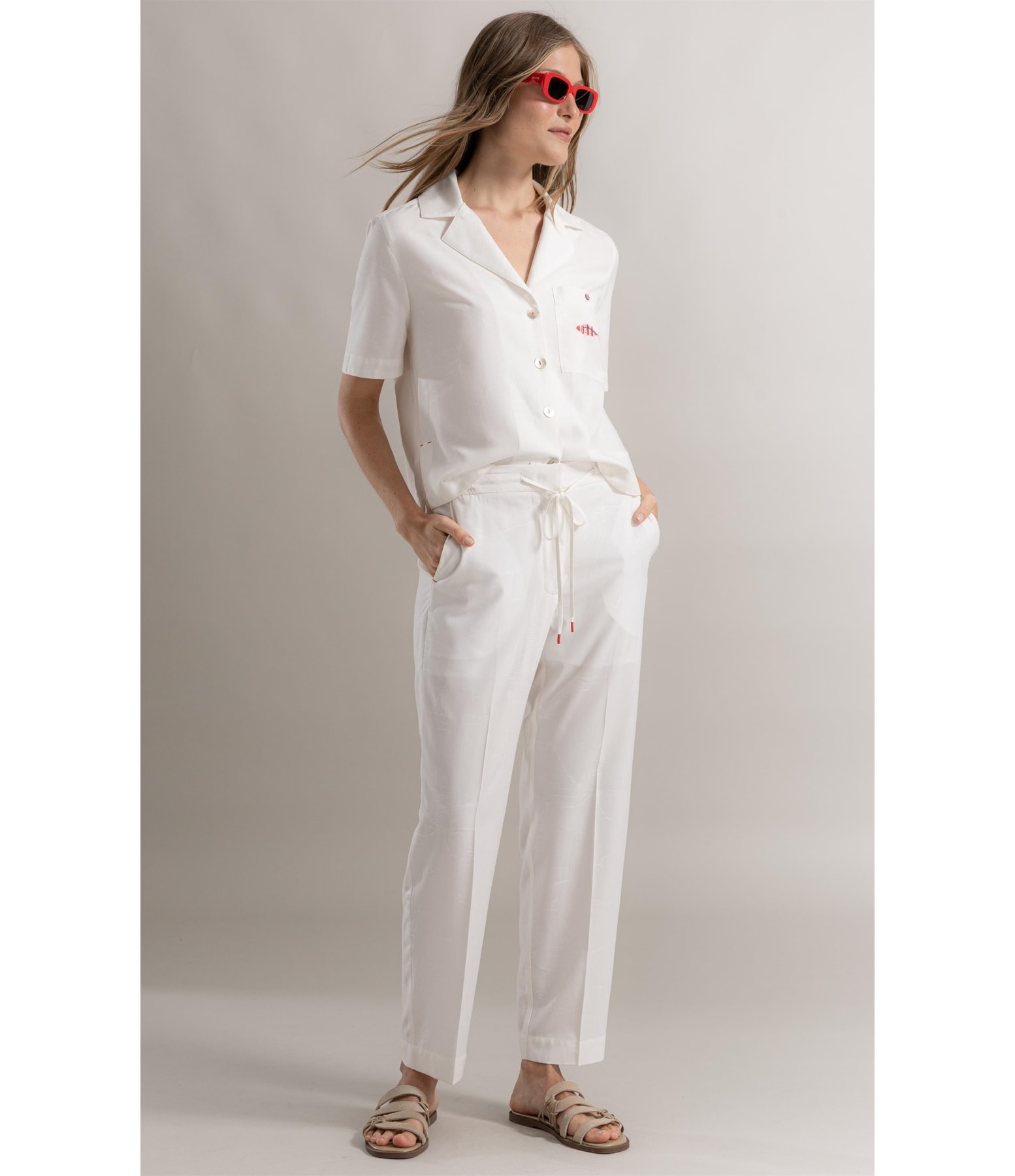 Calça Riviera Carrot Jacquard Sailor Branco