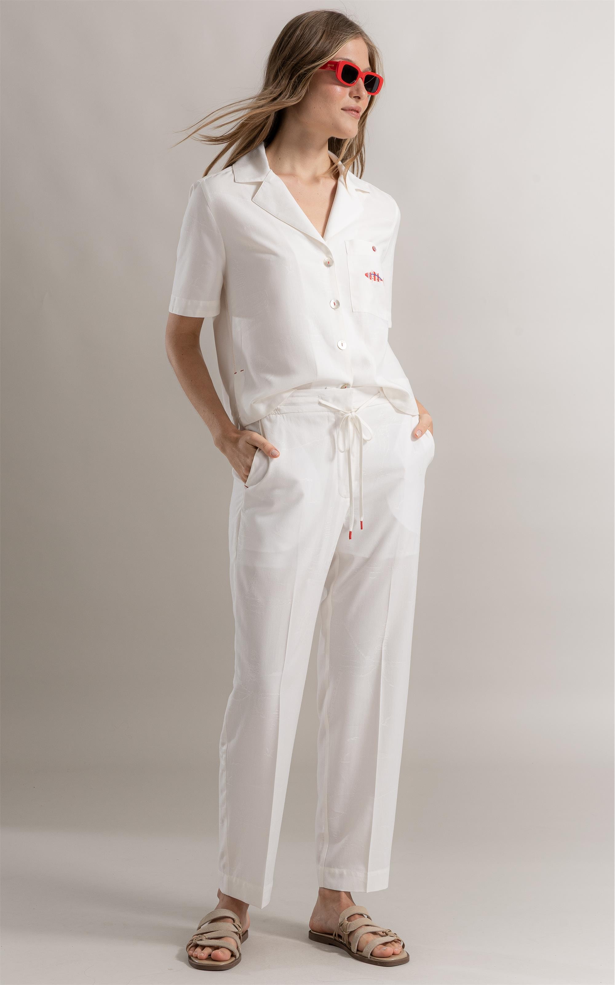 Calça Riviera Carrot Jacquard Sailor Branco