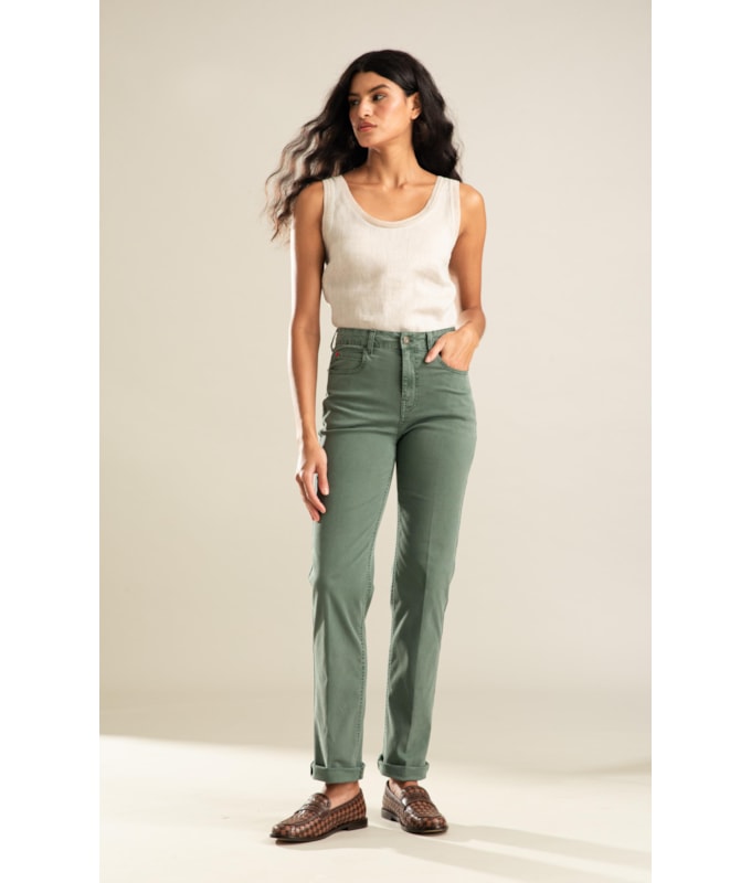 Calça Sarja Rain Reta Gisele Verde Army