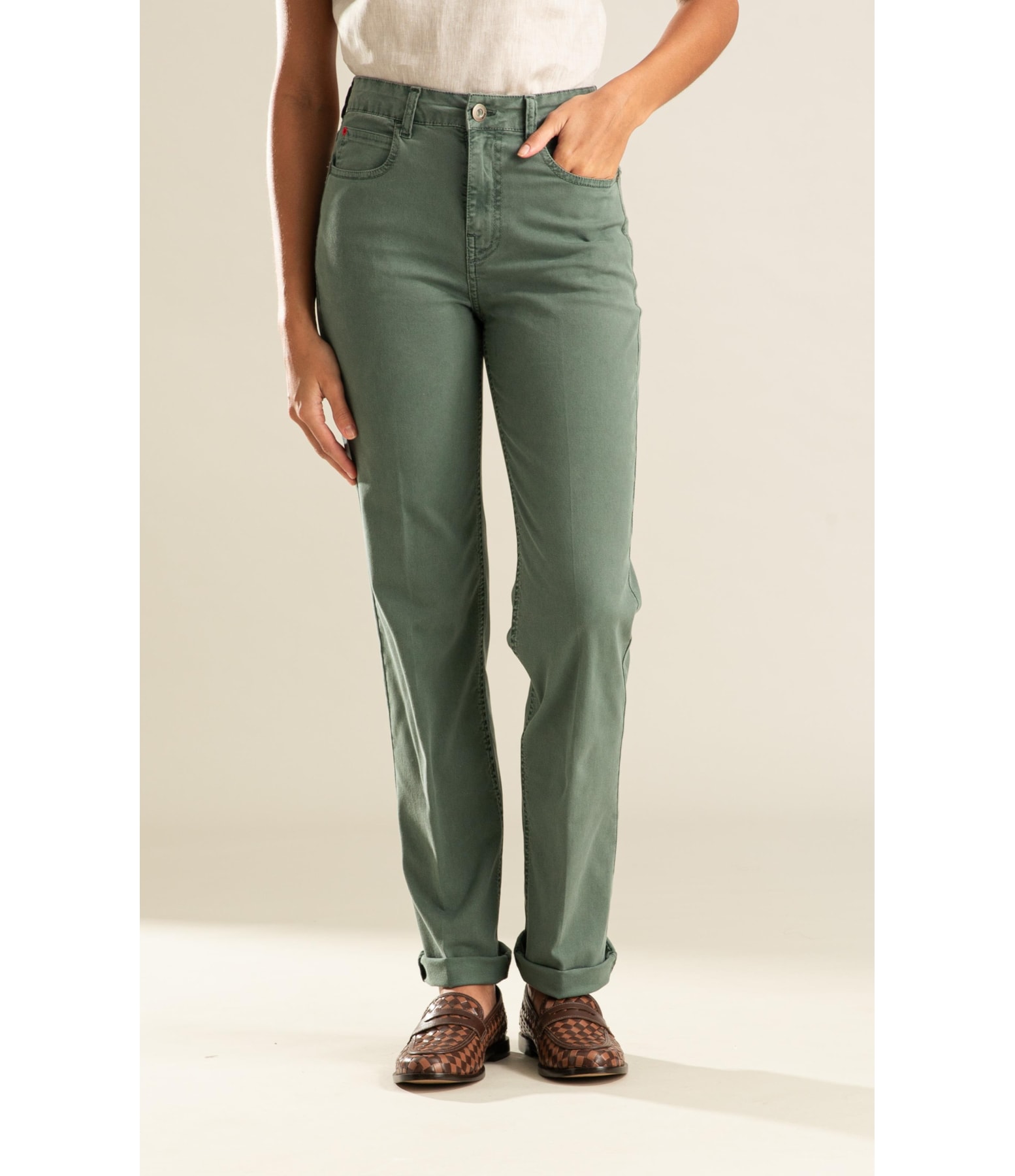 Calça Sarja Rain Reta Gisele Verde Army