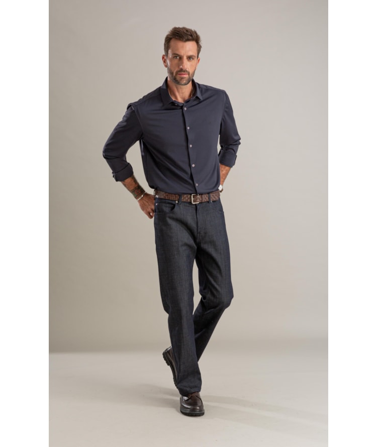 Calça Visco Indigo Tradicional Five Pockets Lav.Amaciado C/ Resina