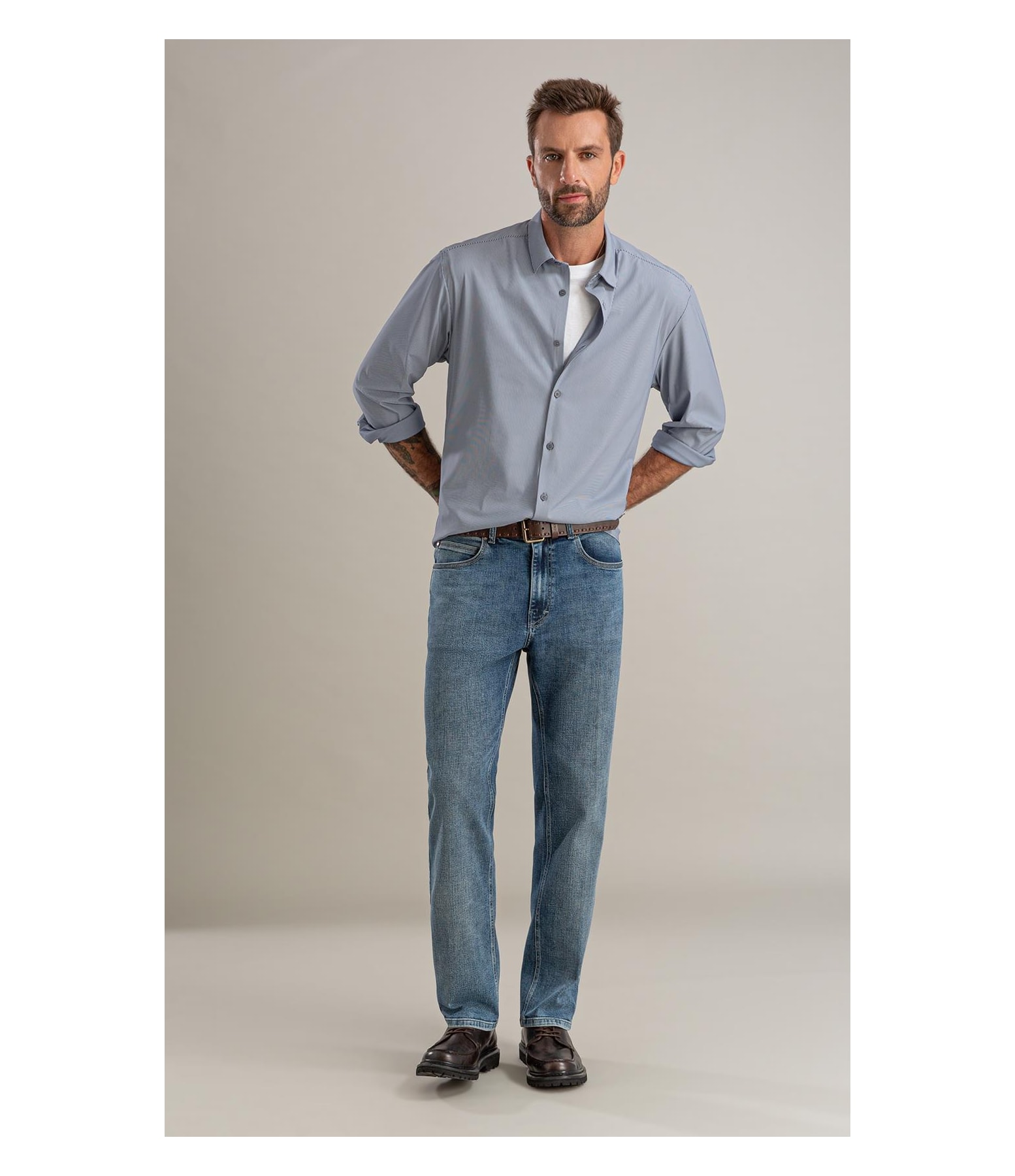Calça Visco Indigo Tradicional Matheus 2163-Lav.Claro C/ Luva