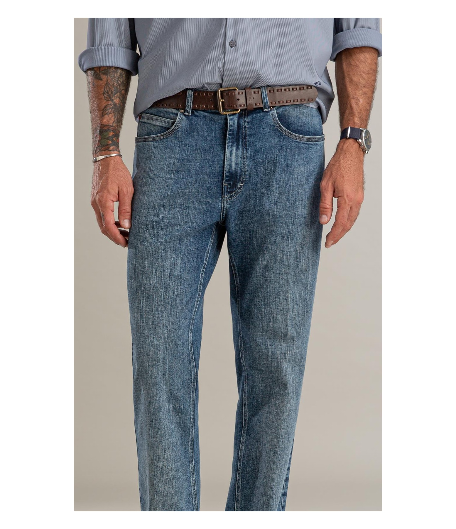Calça Visco Indigo Tradicional Matheus 2163-Lav.Claro C/ Luva