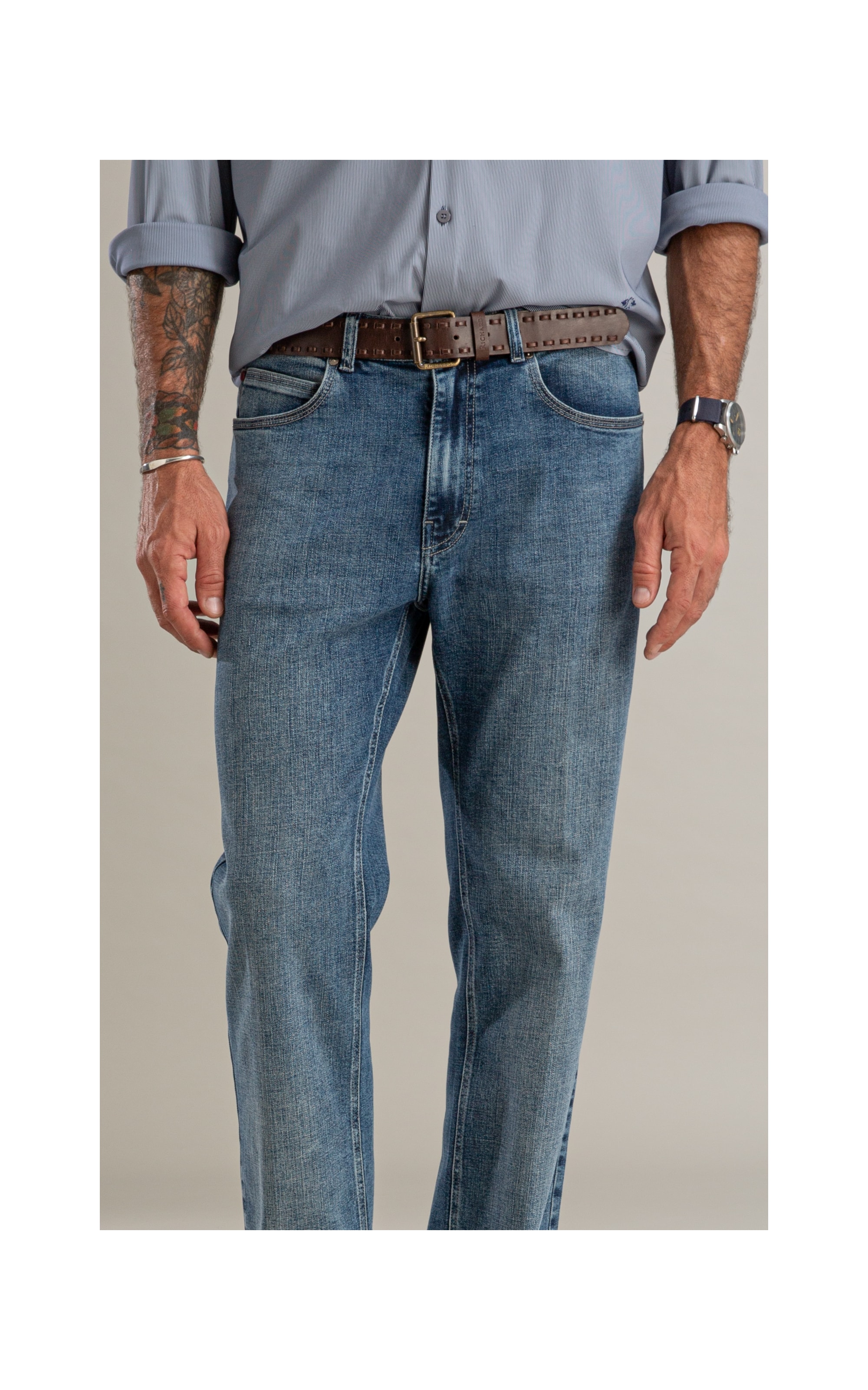Calça Visco Indigo Tradicional Matheus 2163-Lav.Claro C/ Luva