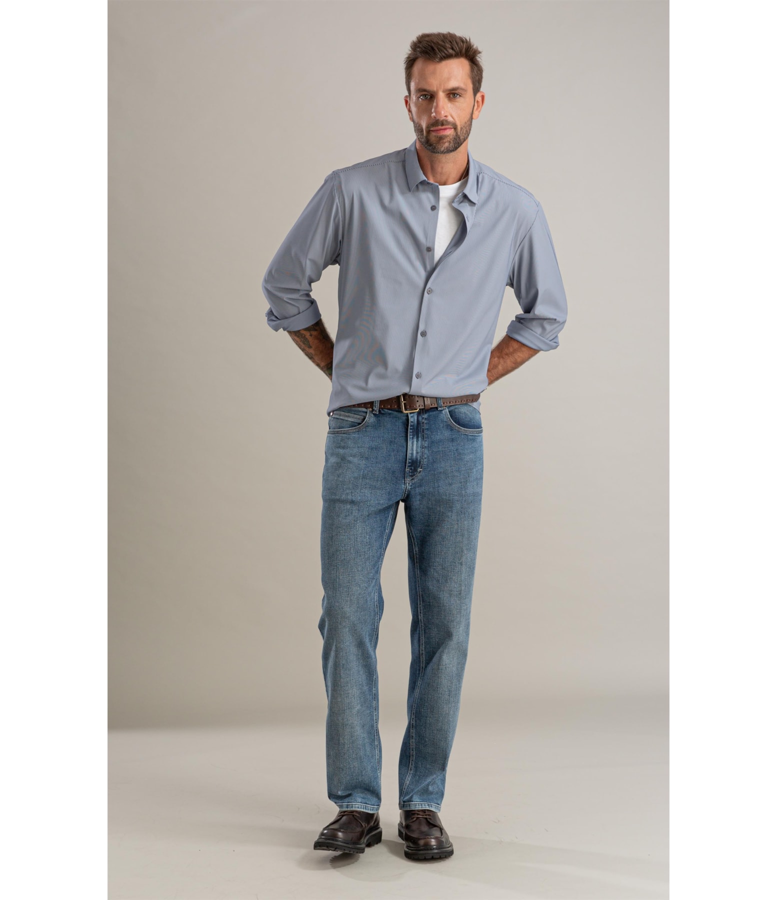 Calça Visco Indigo Tradicional Matheus 2163-Lav.Claro C/ Luva