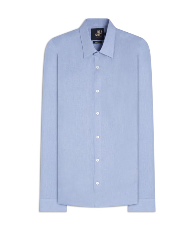 Camisa 100% Linen Uni Ml Azul Claro