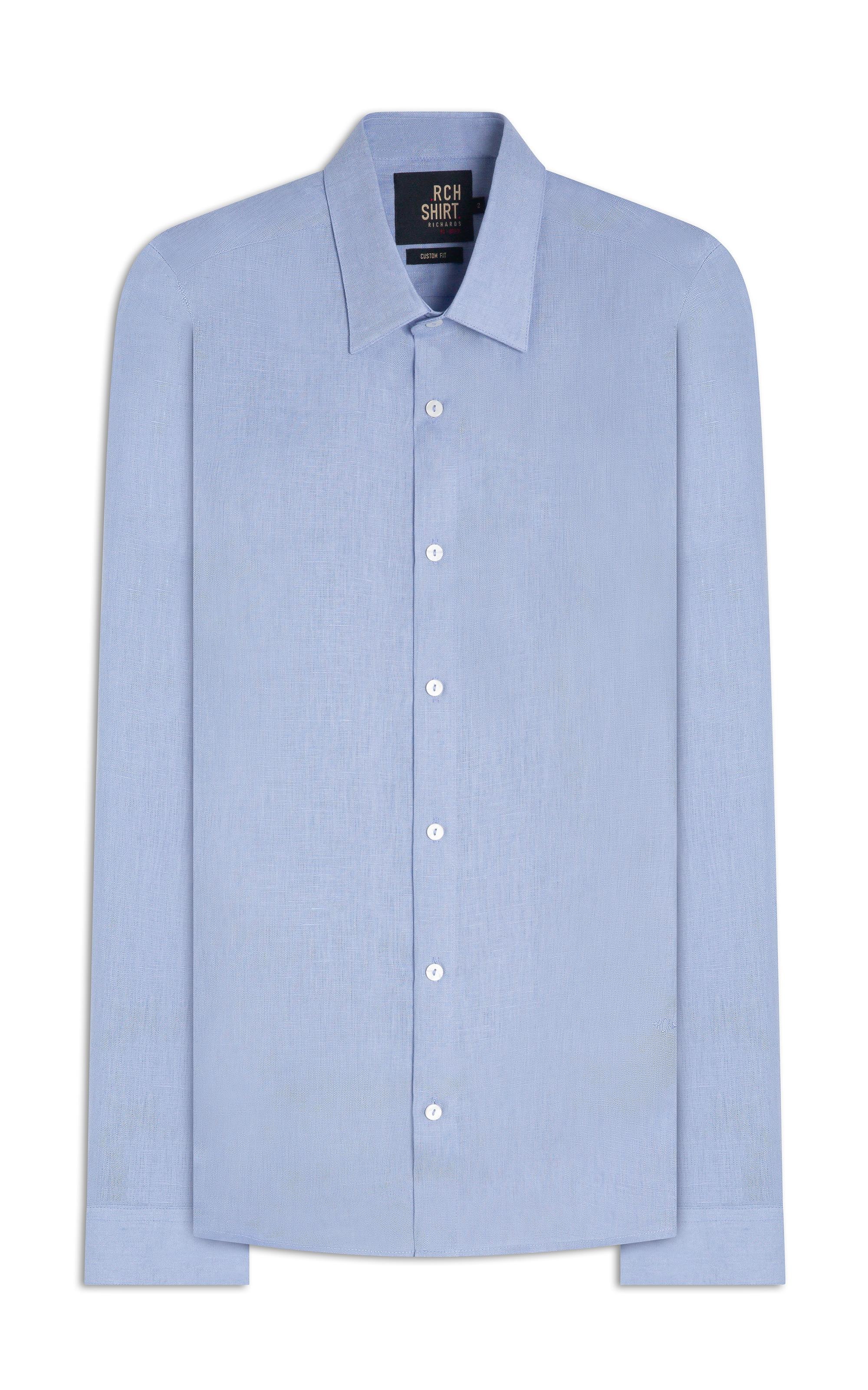 Camisa 100% Linen Uni Ml Azul Claro