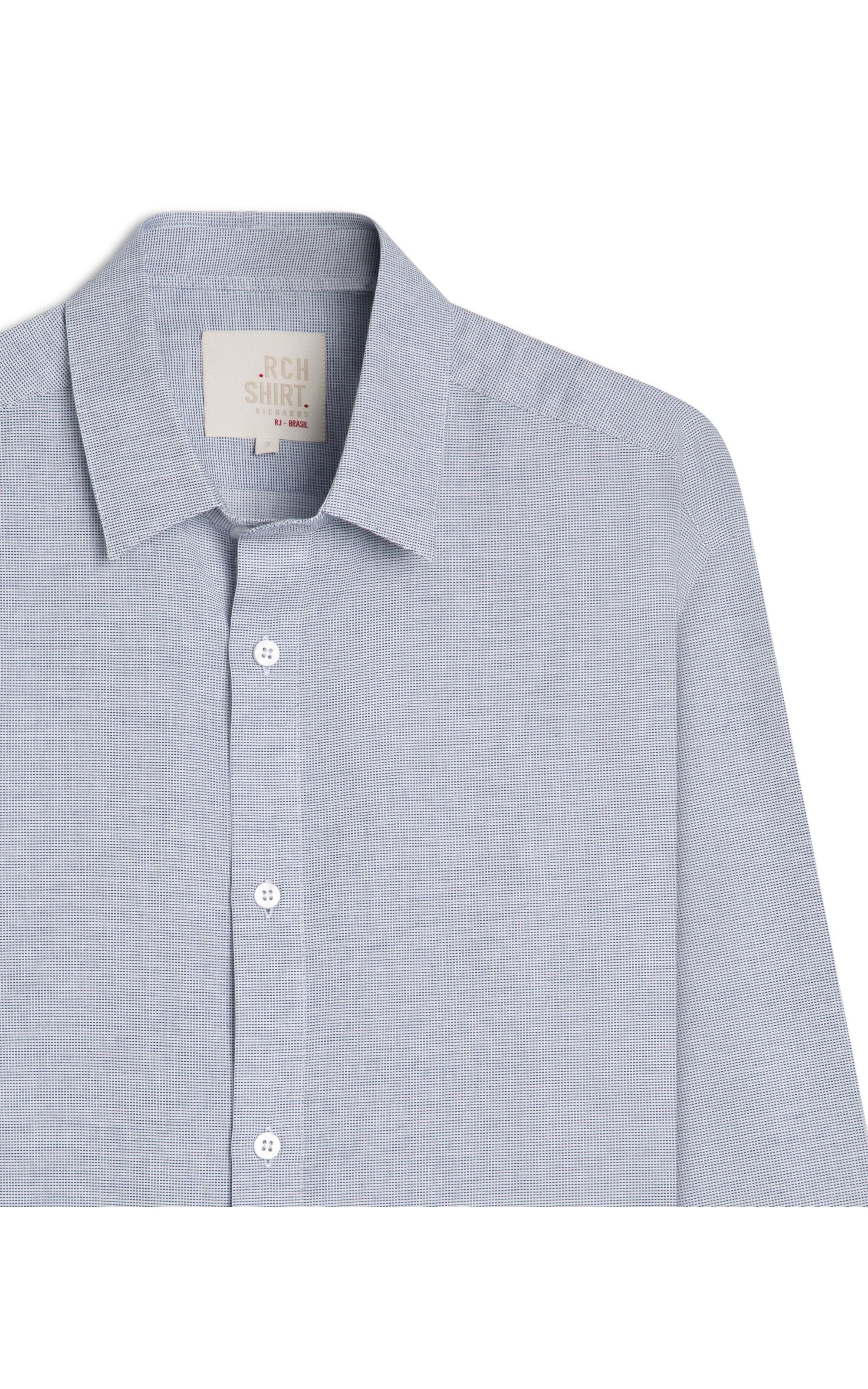 Camisa Algodao Maquinetado Carlos Ml Azul Jeans
