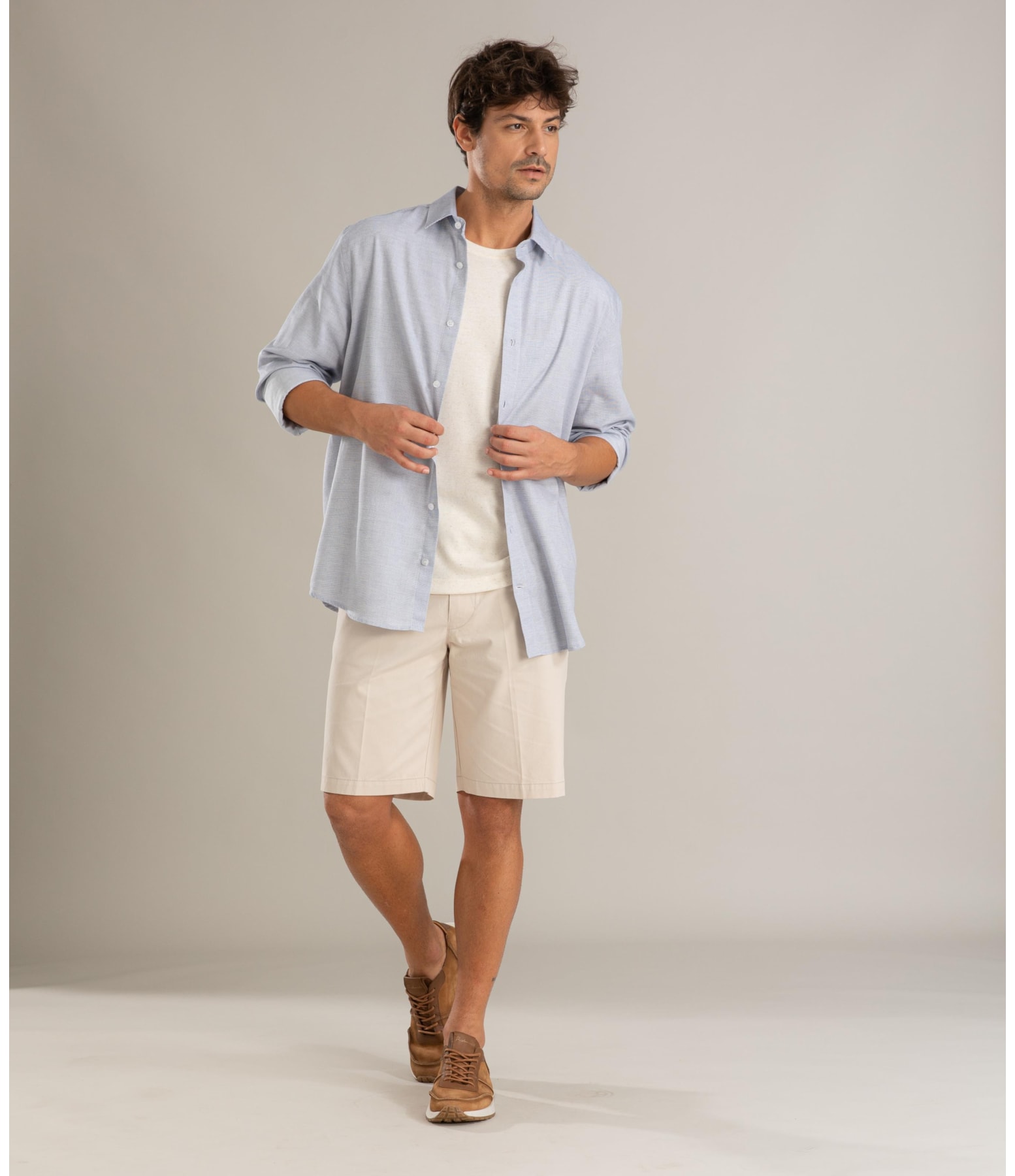 Camisa Algodao Maquinetado Carlos Ml Azul Jeans