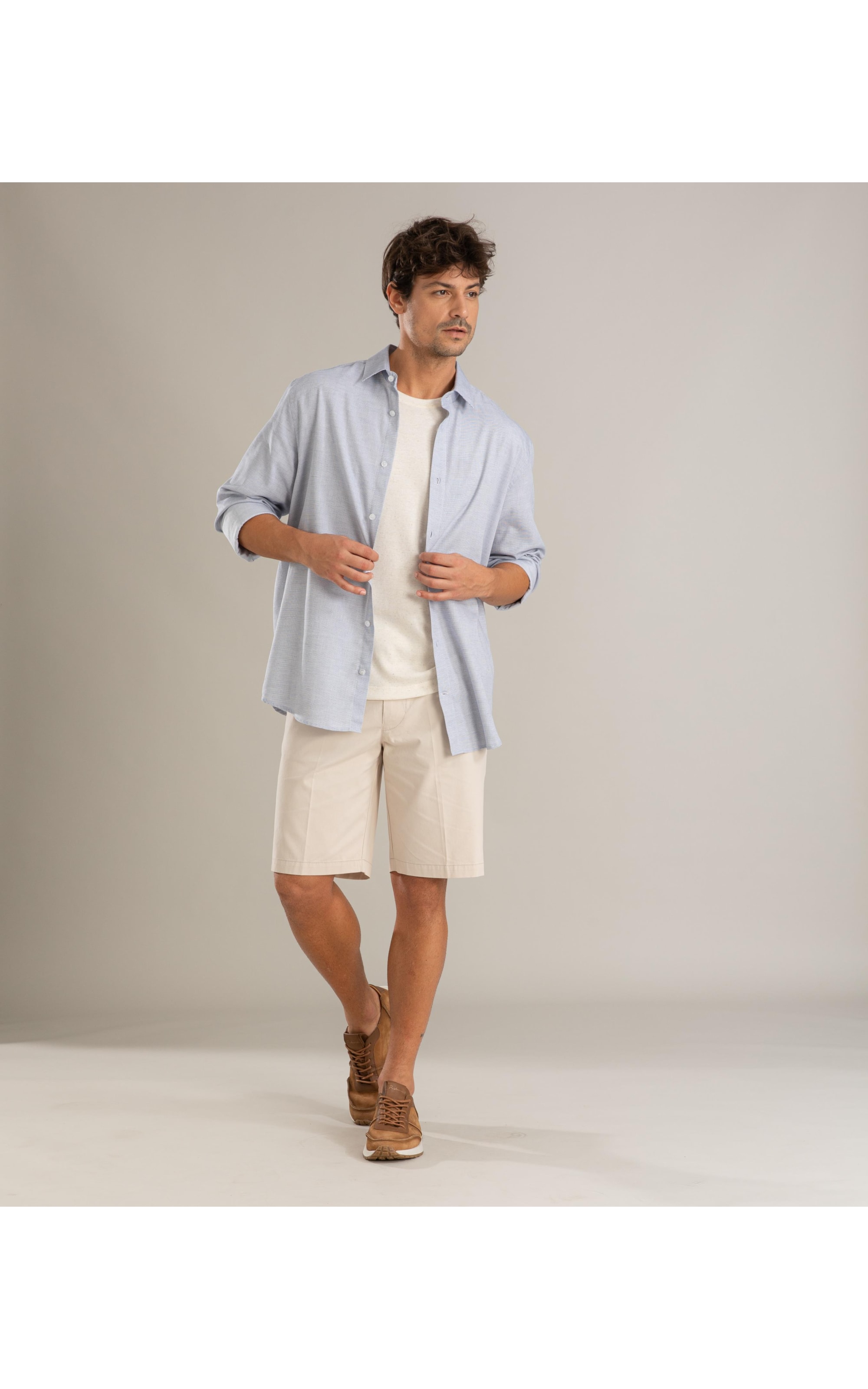 Camisa Algodao Maquinetado Carlos Ml Azul Jeans