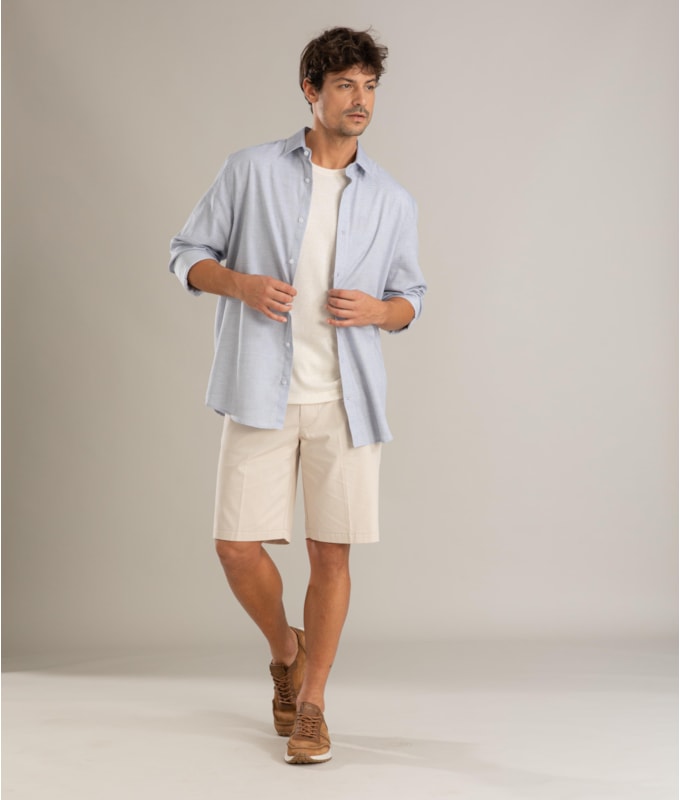 Camisa Algodao Maquinetado Carlos Ml Azul Jeans