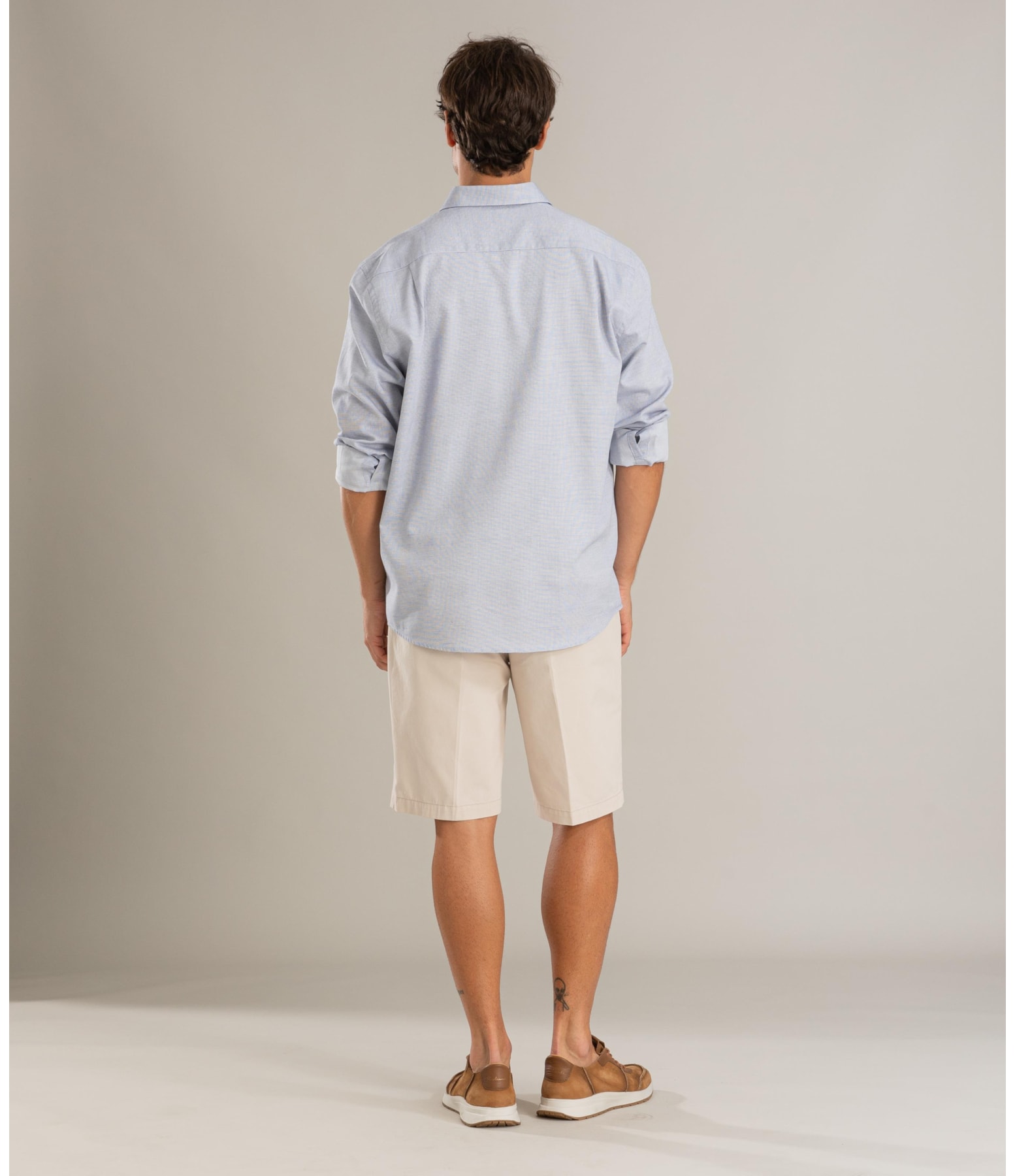 Camisa Algodao Maquinetado Carlos Ml Azul Jeans