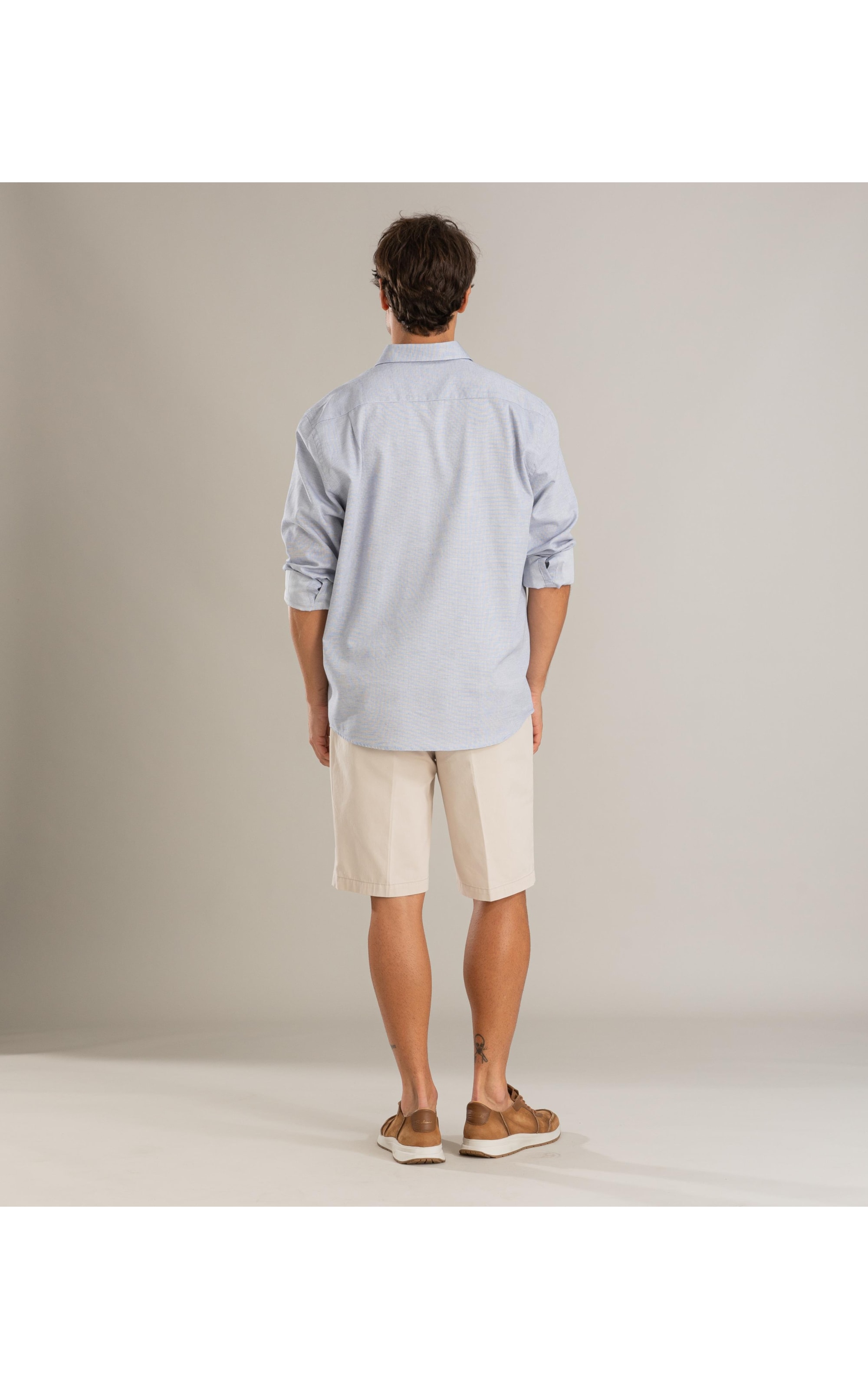 Camisa Algodao Maquinetado Carlos Ml Azul Jeans