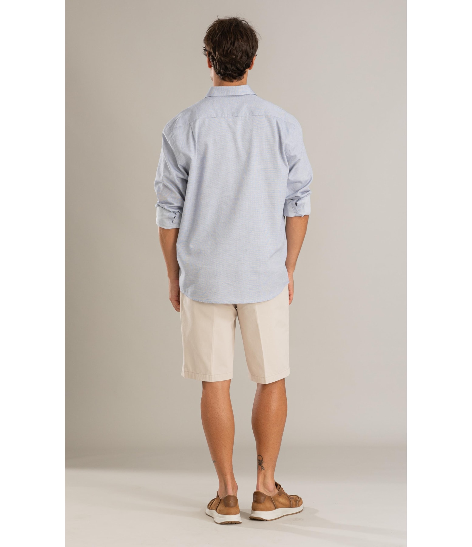 Camisa Algodao Maquinetado Carlos Ml Azul Jeans