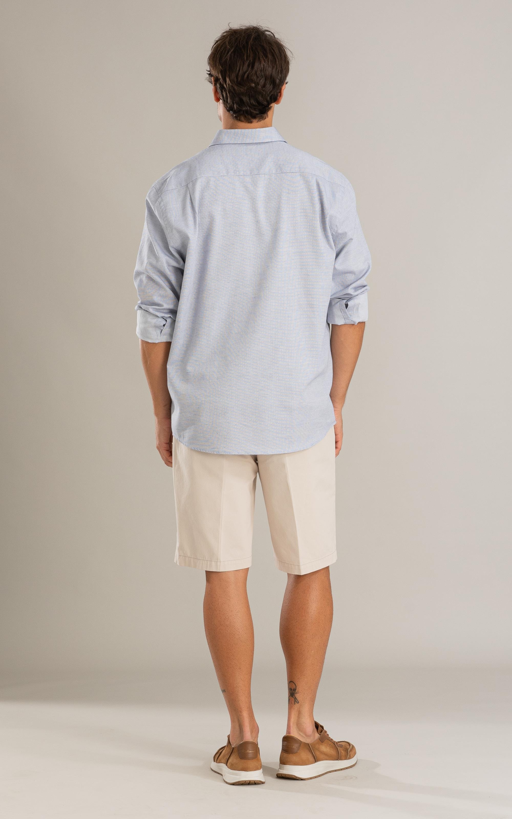 Camisa Algodao Maquinetado Carlos Ml Azul Jeans