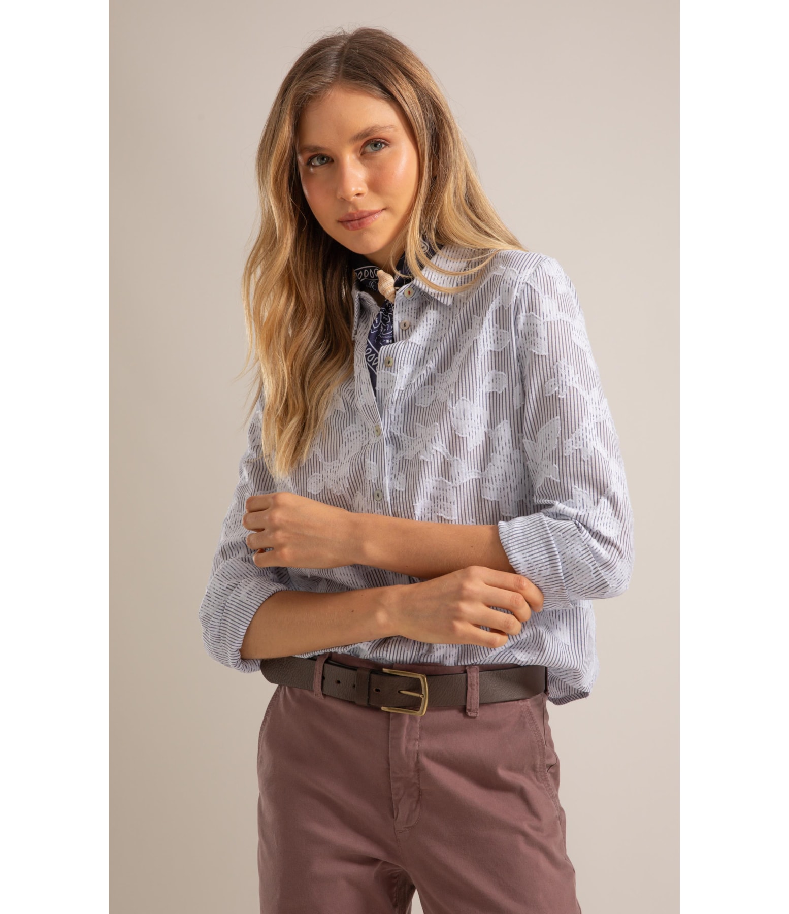 Camisa Alina Jacquard Stripe Azul Bic