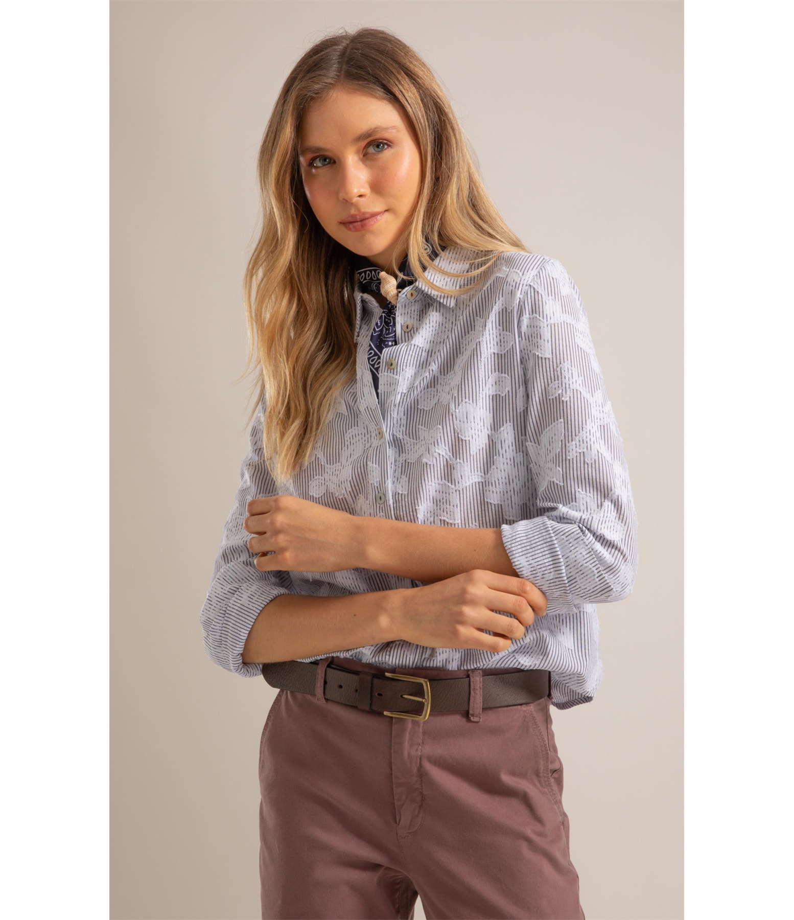 Camisa Alina Jacquard Stripe Azul Bic